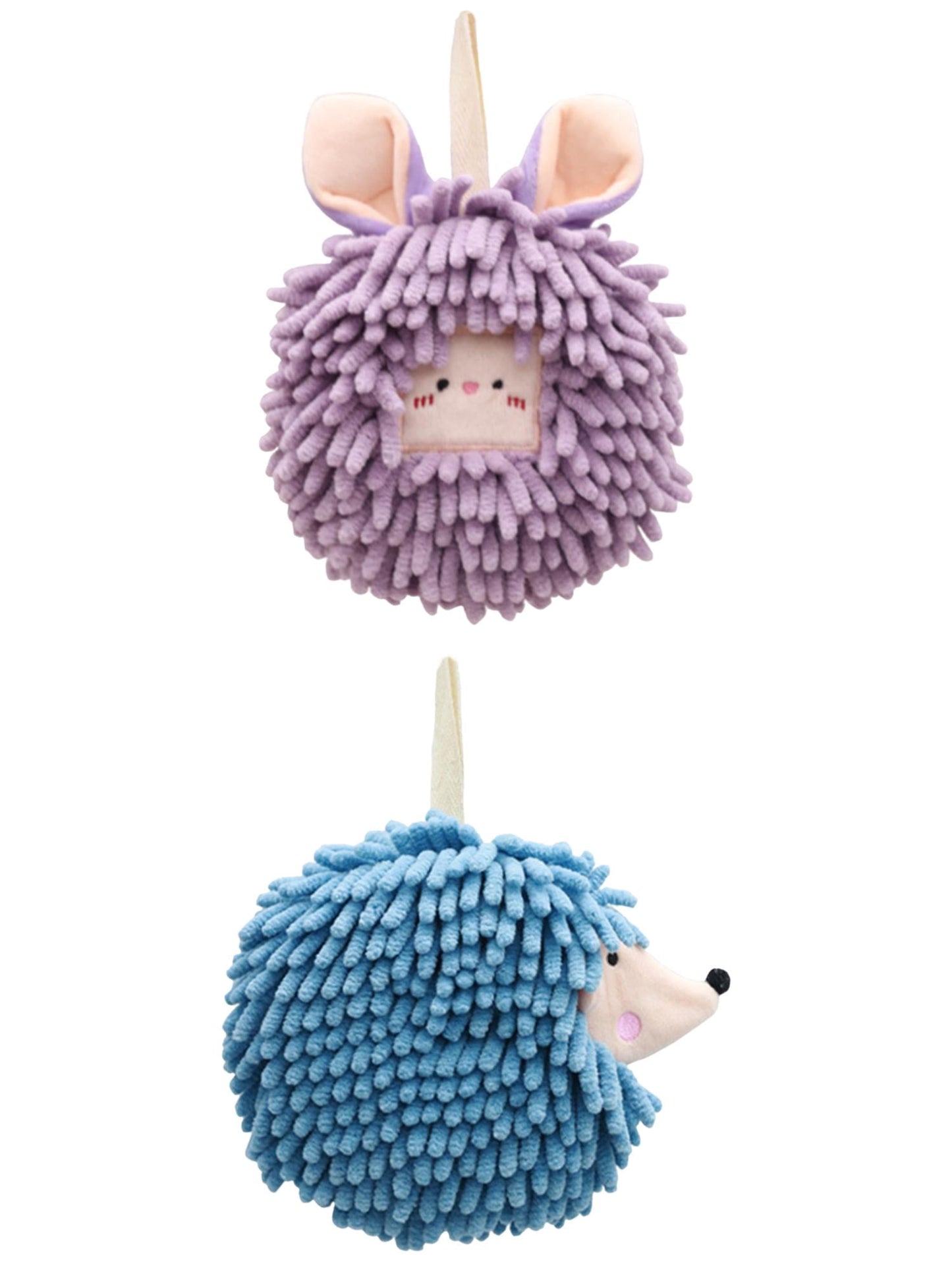 Unique Bargains 2 Packs Chenille Fuzzy Ball Hand Towels Set of 1 Purple/Blue