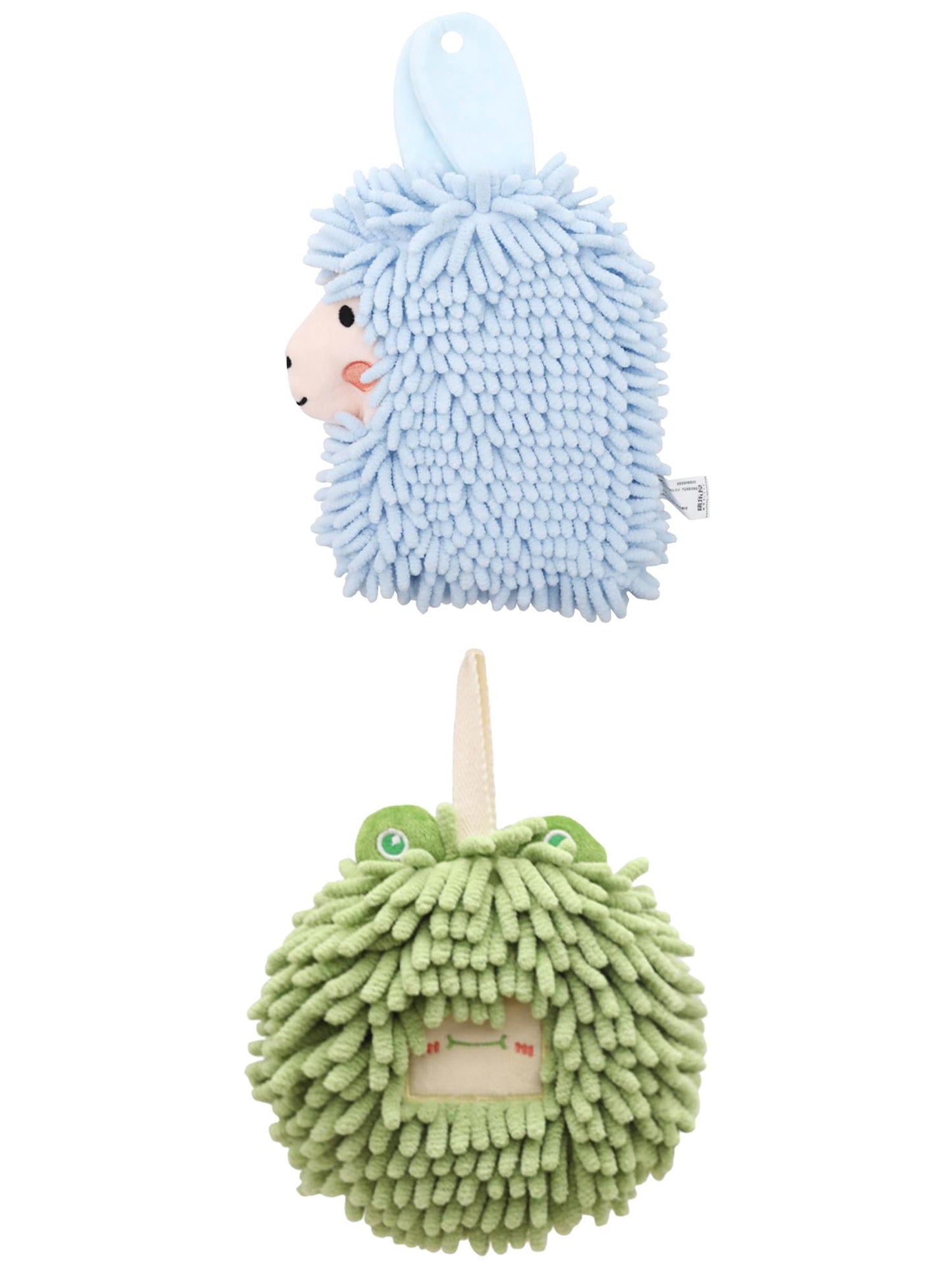 Unique Bargains 2 Packs Chenille Fuzzy Hand Towels 7" x 7"/7" x 11" Green/Blue