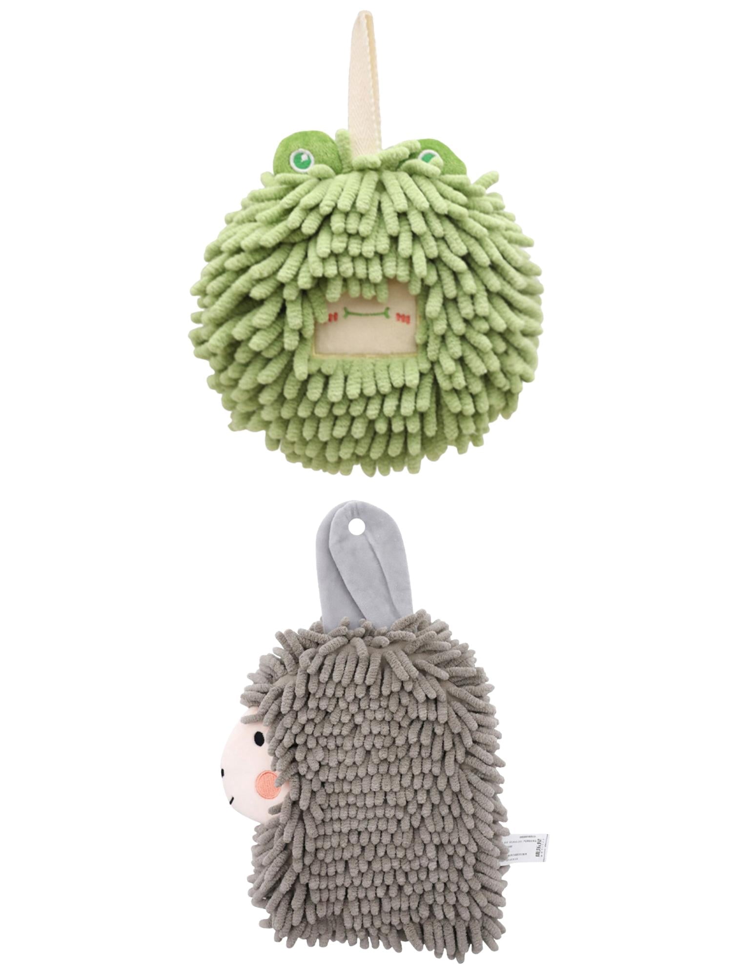 Unique Bargains 2 Packs Chenille Fuzzy Hand Towels 7" x 7"/7" x 11" Green/Grey