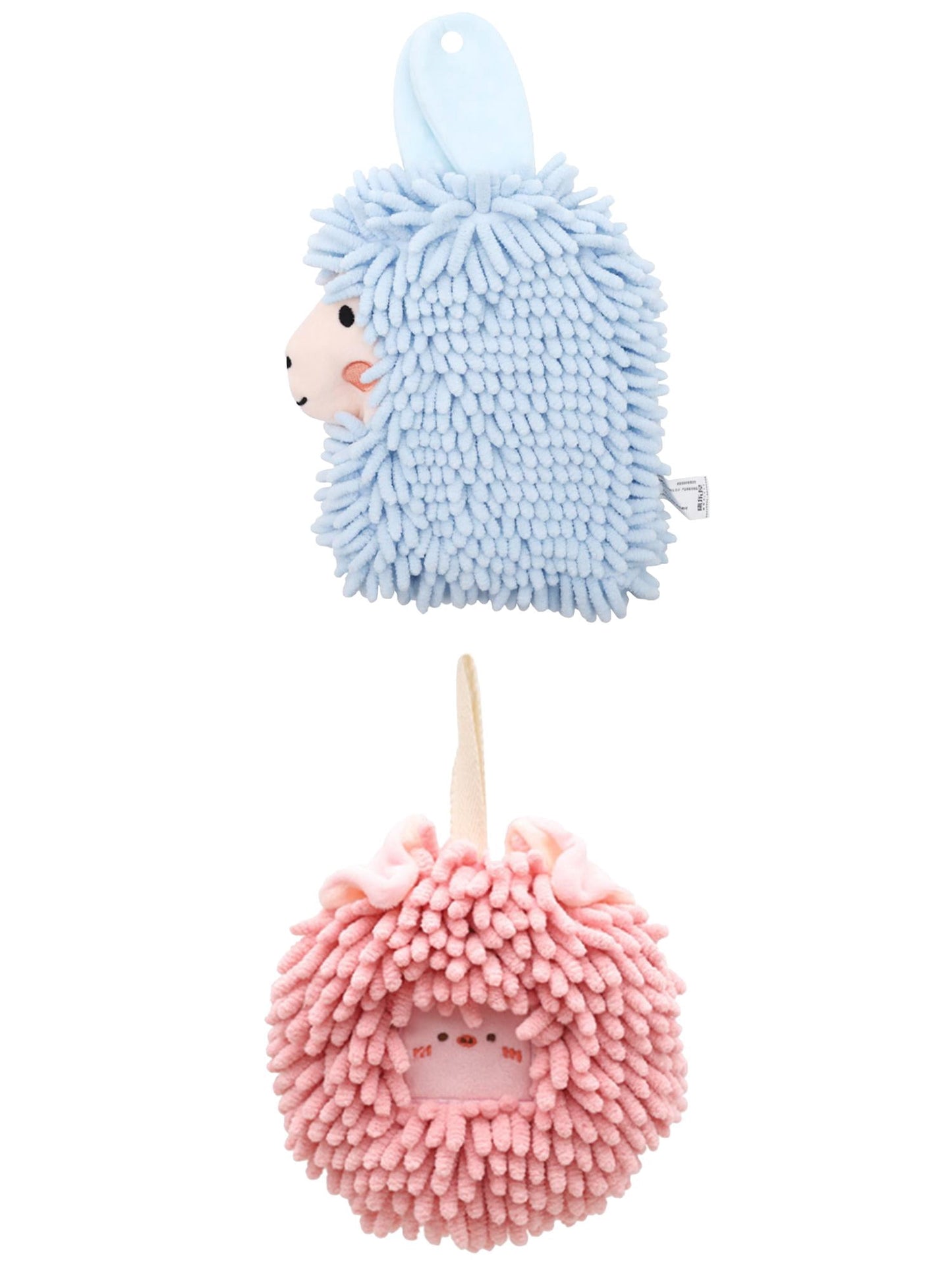Unique Bargains 2 Packs Chenille Fuzzy Hand Towels 7" x 7"/7" x 11" Pink/Blue