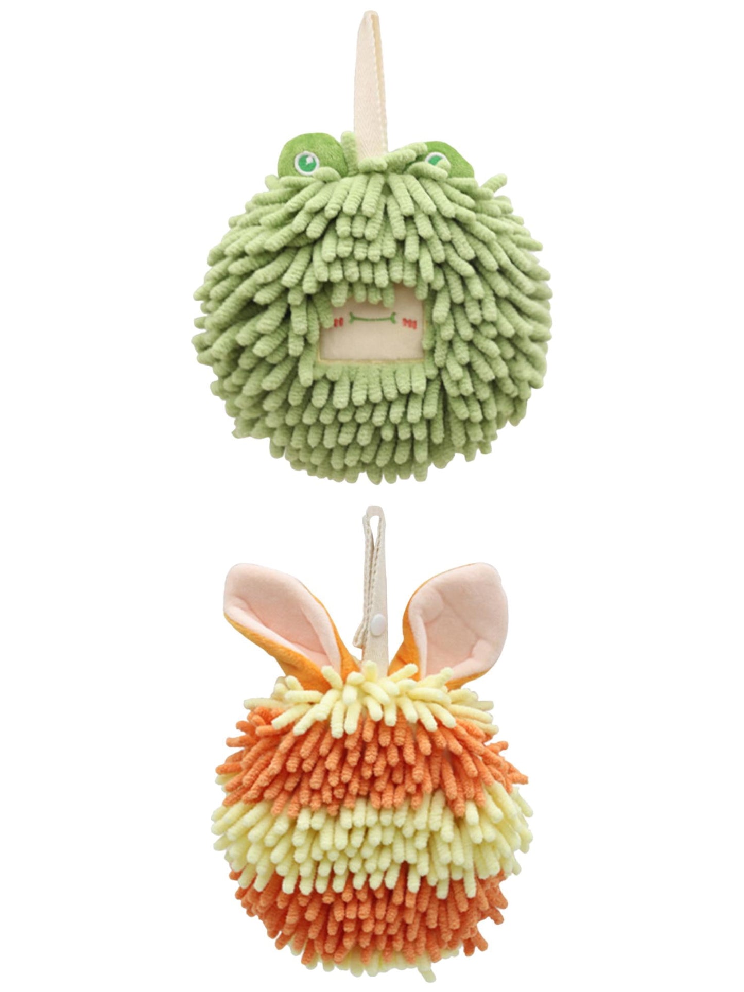 Unique Bargains 2 Packs Chenille Fuzzy Hand Towels 7" x 7" Green/Orange