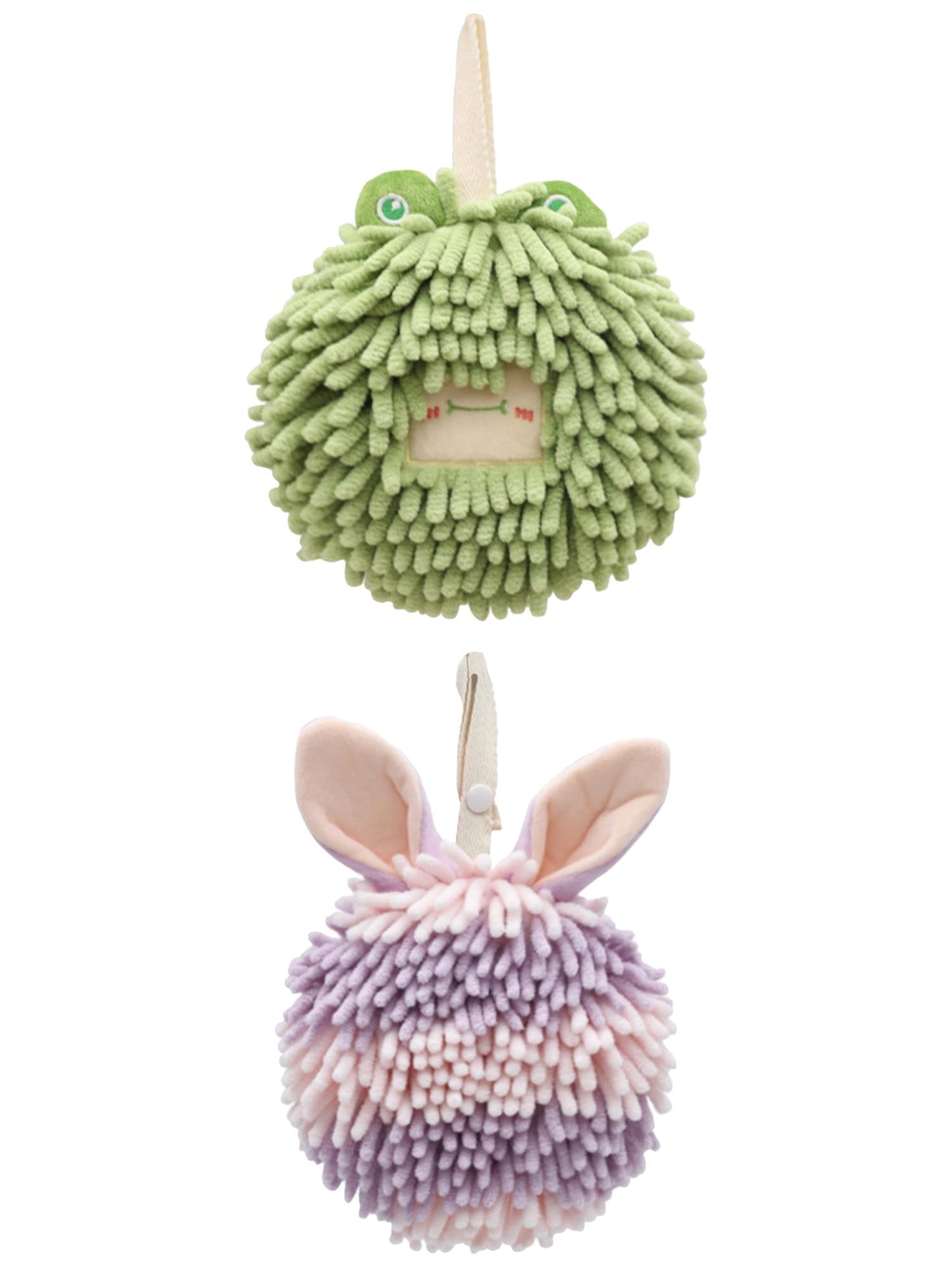 Unique Bargains 2 Packs Chenille Fuzzy Hand Towels 7" x 7" Green/Purple