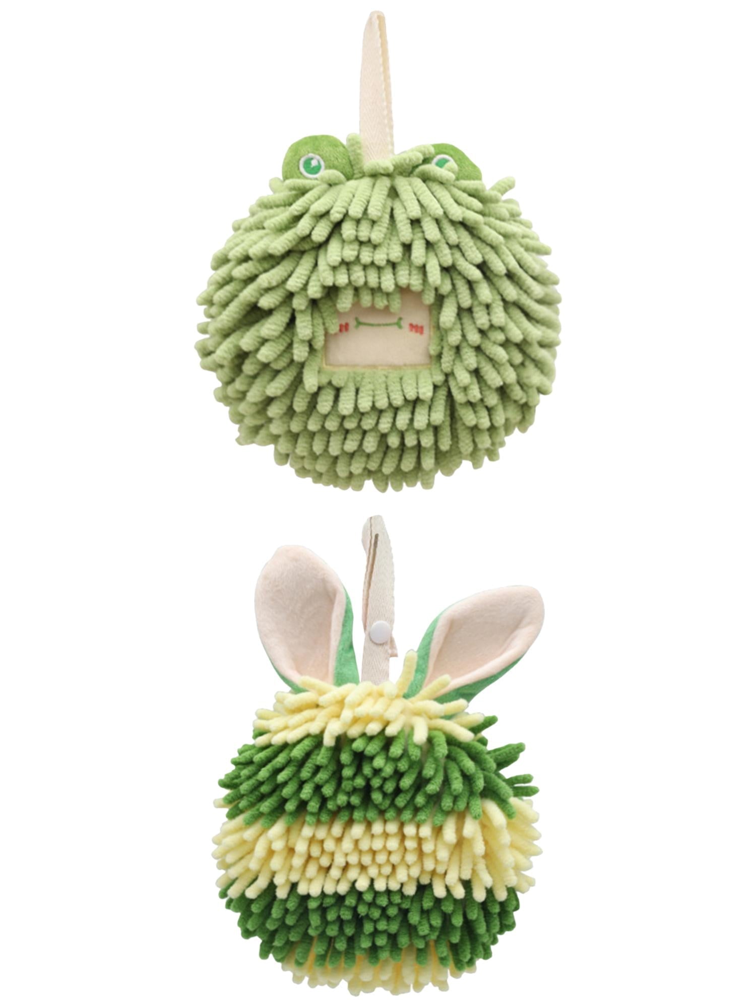 Unique Bargains 2 Packs Chenille Fuzzy Hand Towels 7" x 7" Green