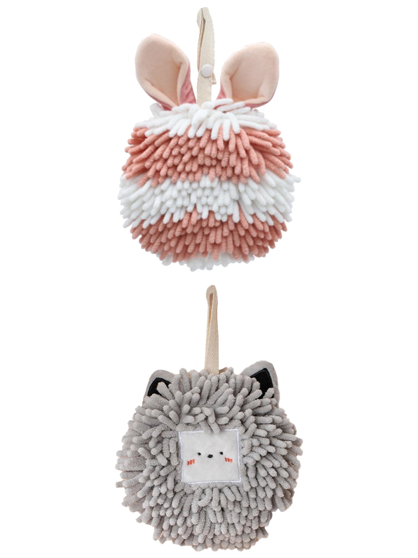 Unique Bargains 2 Packs Chenille Fuzzy Hand Towels 7" x 7" Light Grey/Pink