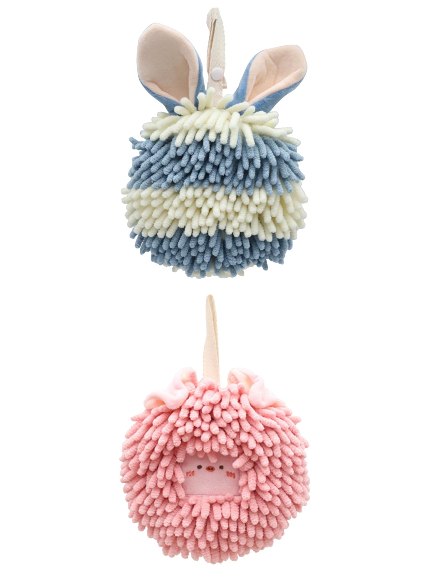 Unique Bargains 2 Packs Chenille Fuzzy Hand Towels 7" x 7" Pink/Blue