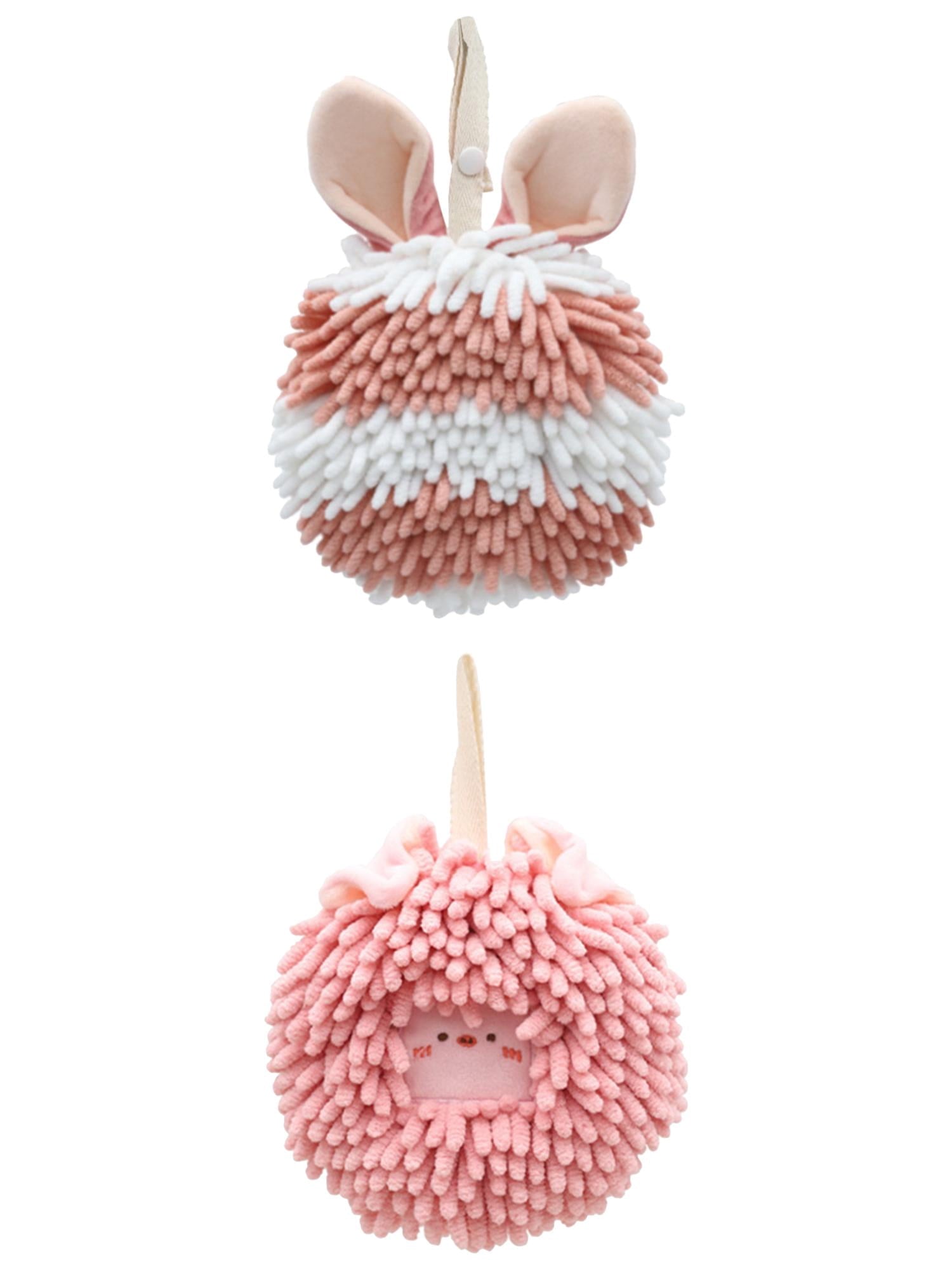 Unique Bargains 2 Packs Chenille Fuzzy Hand Towels 7" x 7" Pink