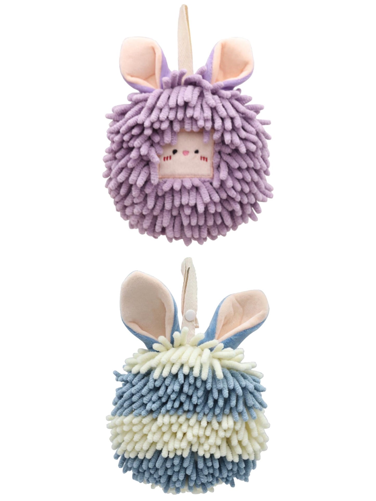 Unique Bargains 2 Packs Chenille Fuzzy Hand Towels 7" x 7" Purple/Blue
