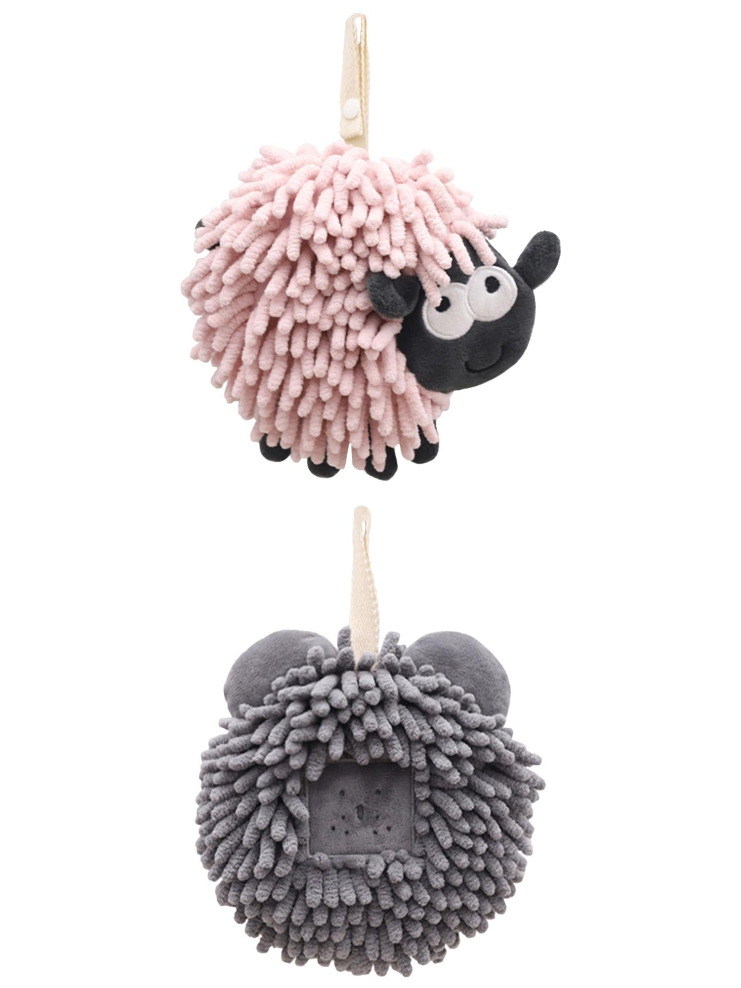 Unique Bargains 2 Packs Cute Chenille Fuzzy Ball Hand Towels 7" x 7" Dark Grey/Pink