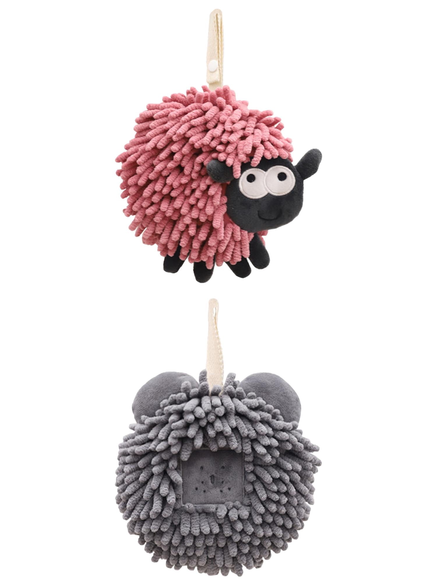 Unique Bargains 2 Packs Cute Chenille Fuzzy Ball Hand Towels 7" x 7" Dark Grey/Purple