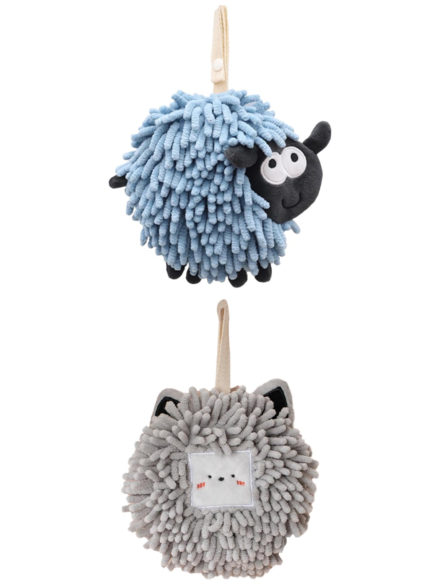 Unique Bargains 2 Packs Cute Chenille Fuzzy Ball Hand Towels 7" x 7" Light Grey/Blue