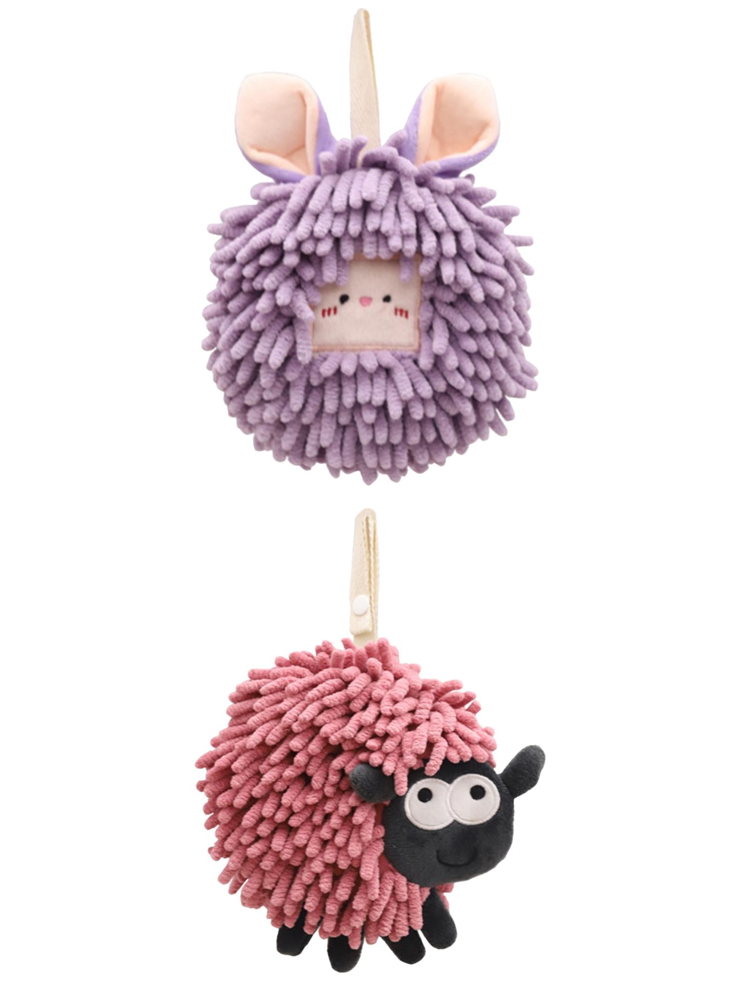 Unique Bargains 2 Packs Cute Chenille Fuzzy Ball Hand Towels 7" x 7" Purple