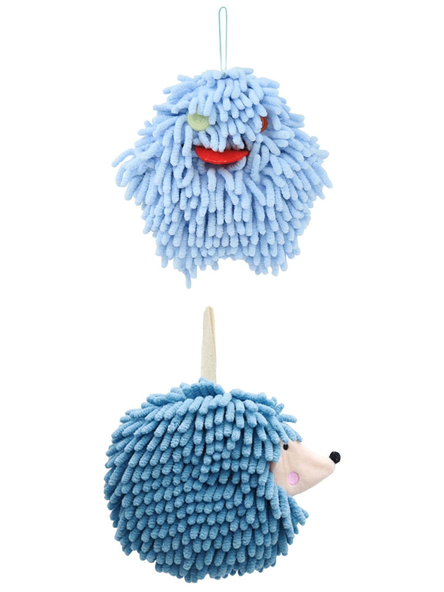 Unique Bargains 2 Packs Fuzzy Ball Hand Towels 7" x 7" Blue/Blue