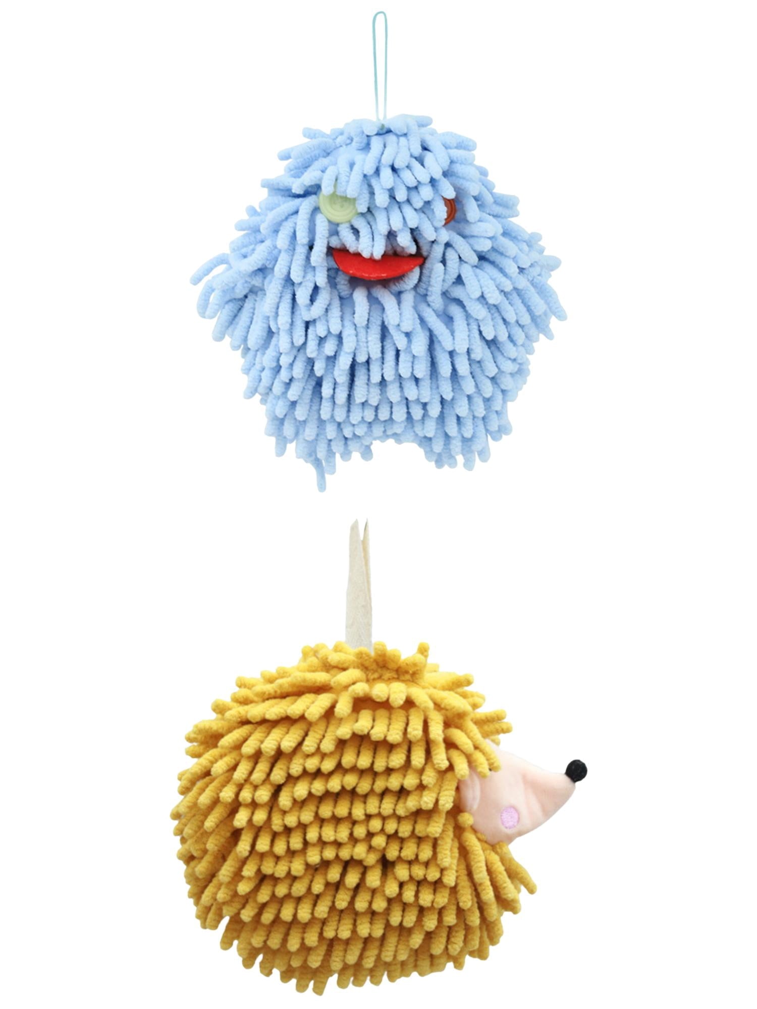 Unique Bargains 2 Packs Fuzzy Ball Hand Towels 7" x 7" Blue/Yellow