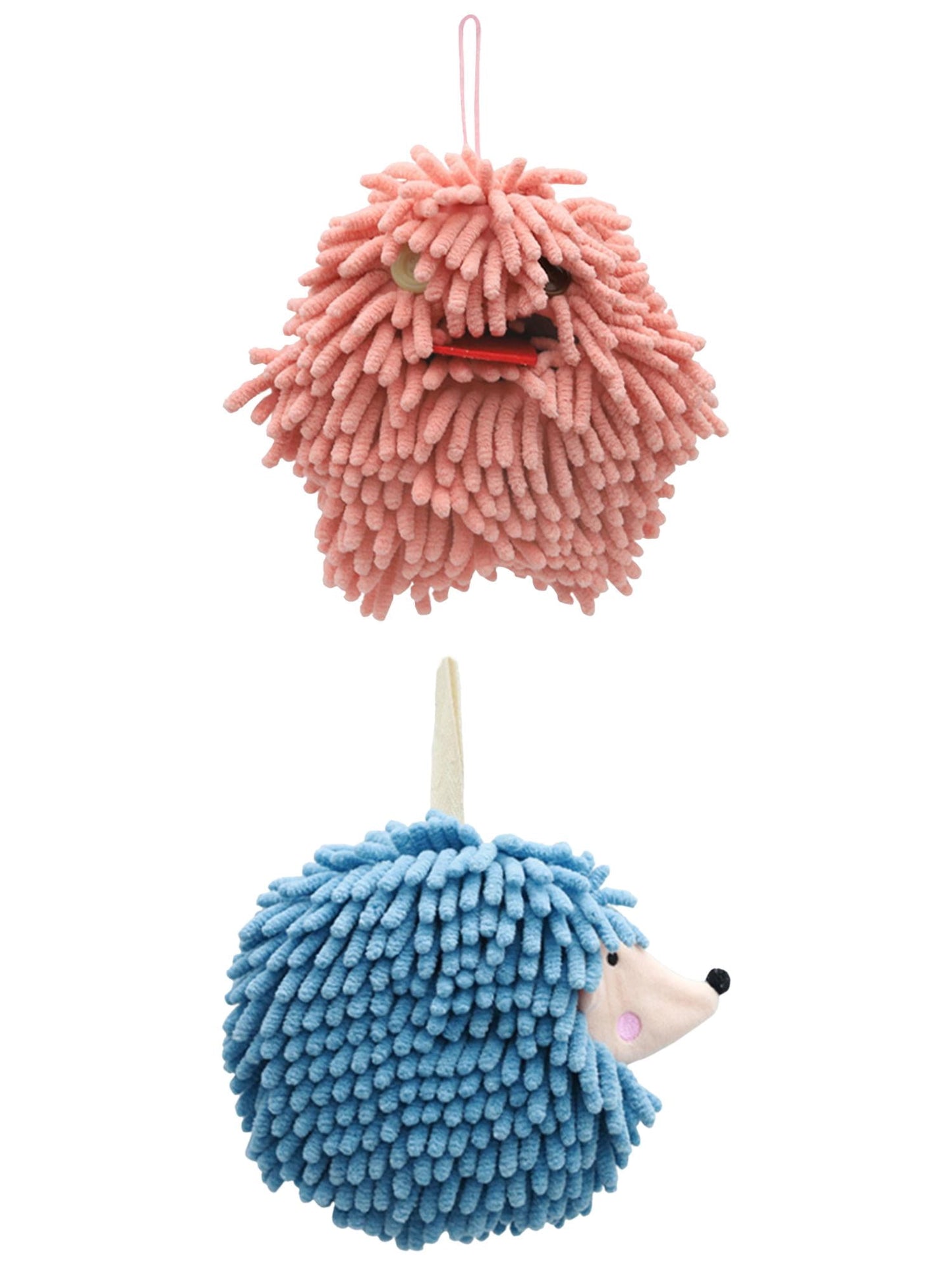 Unique Bargains 2 Packs Fuzzy Ball Hand Towels 7" x 7" Pink/Blue
