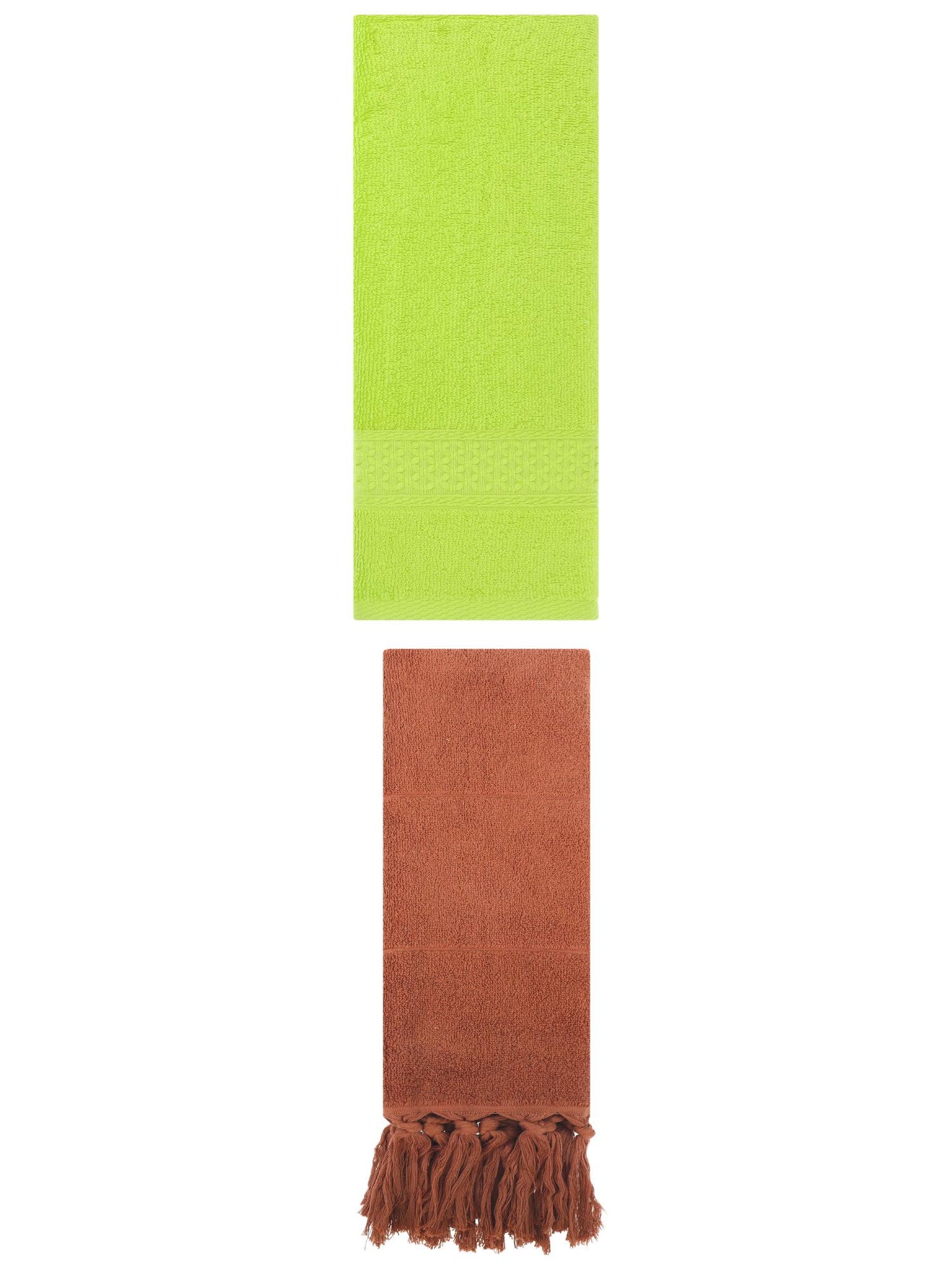 Unique Bargains 2 Packs Textured Tassels Hand Towel Brown/Light Green 14" x 30"/13" x 30"