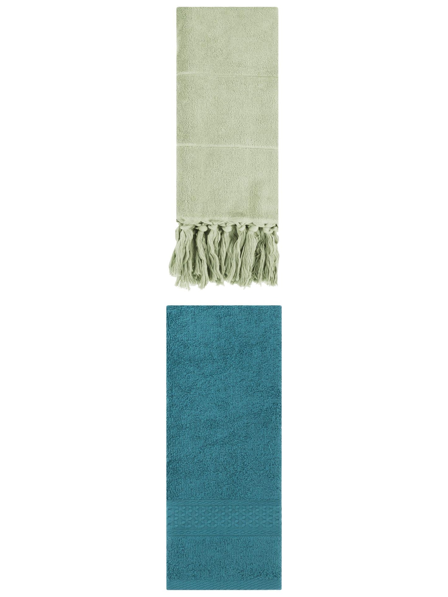 Unique Bargains 2 Packs Textured Tassels Hand Towel Green/Dark Green 14" x 30"/13" x 30"
