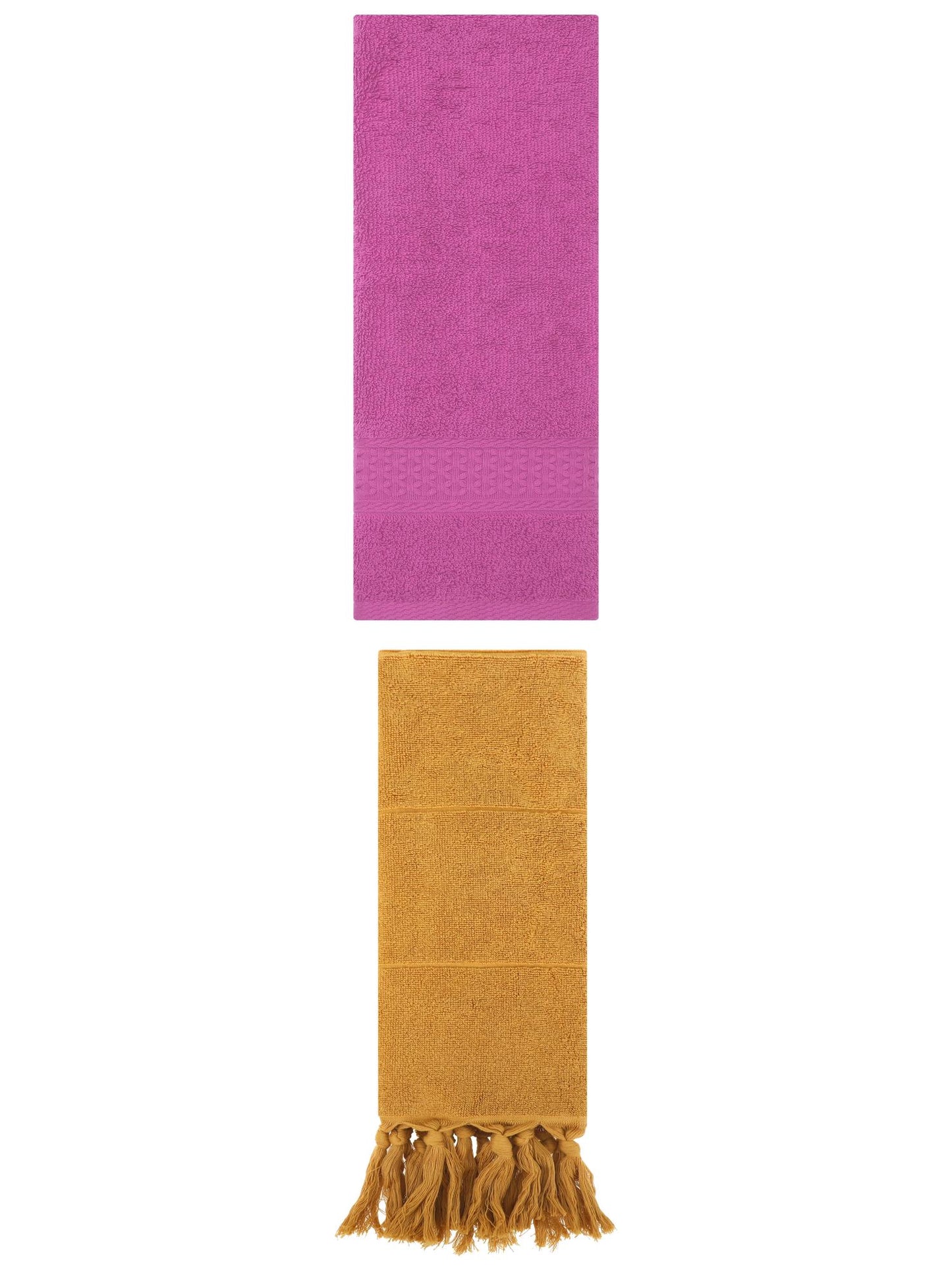 Unique Bargains 2 Packs Textured Tassels Hand Towel Yellow/Dark Pink 14" x 30"/13" x 30"