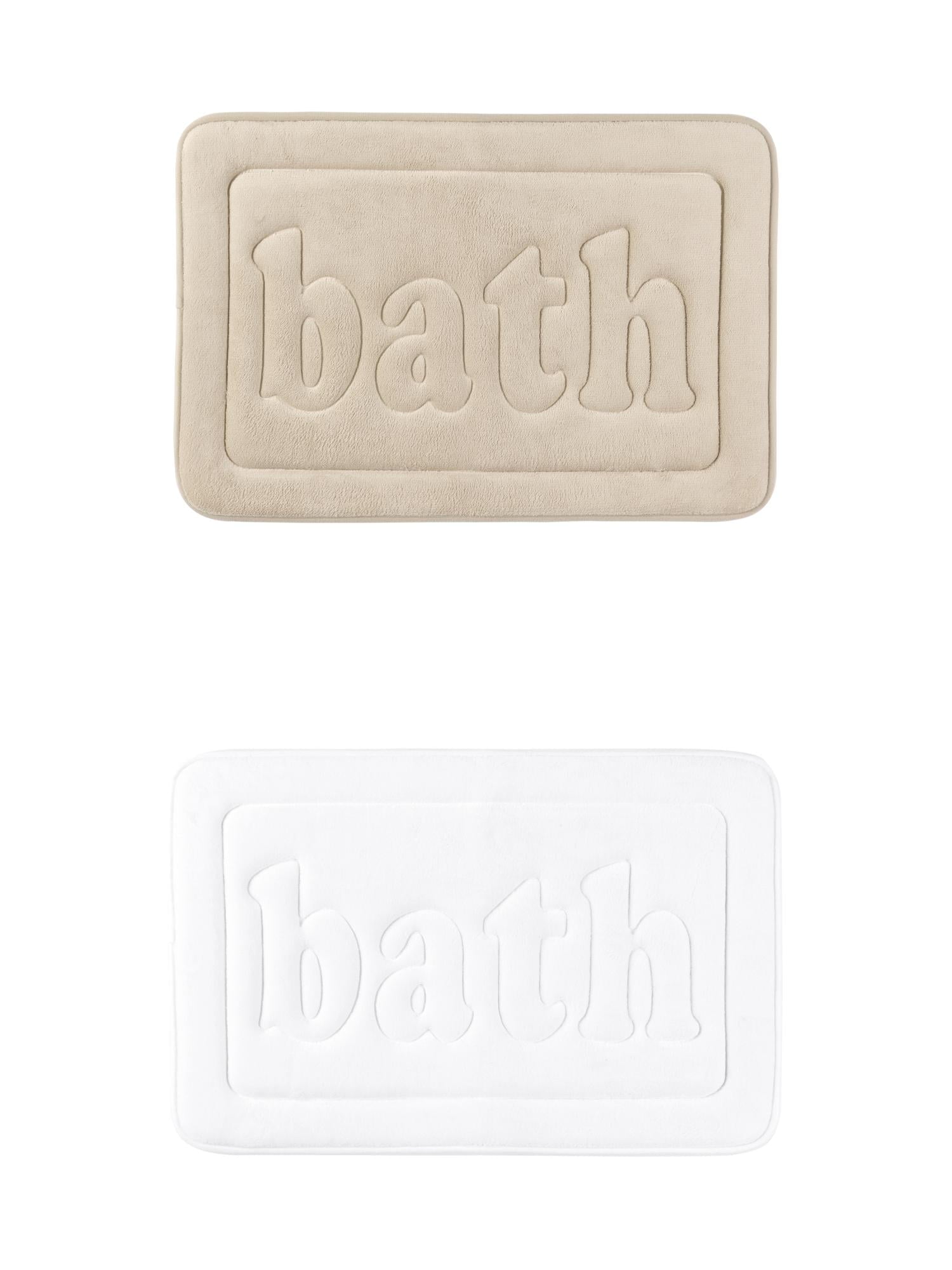 Unique Bargains 2 Pcs Bath Mat Non Skid Bottom Bath Rugs White/Khaki 20" x 32"
