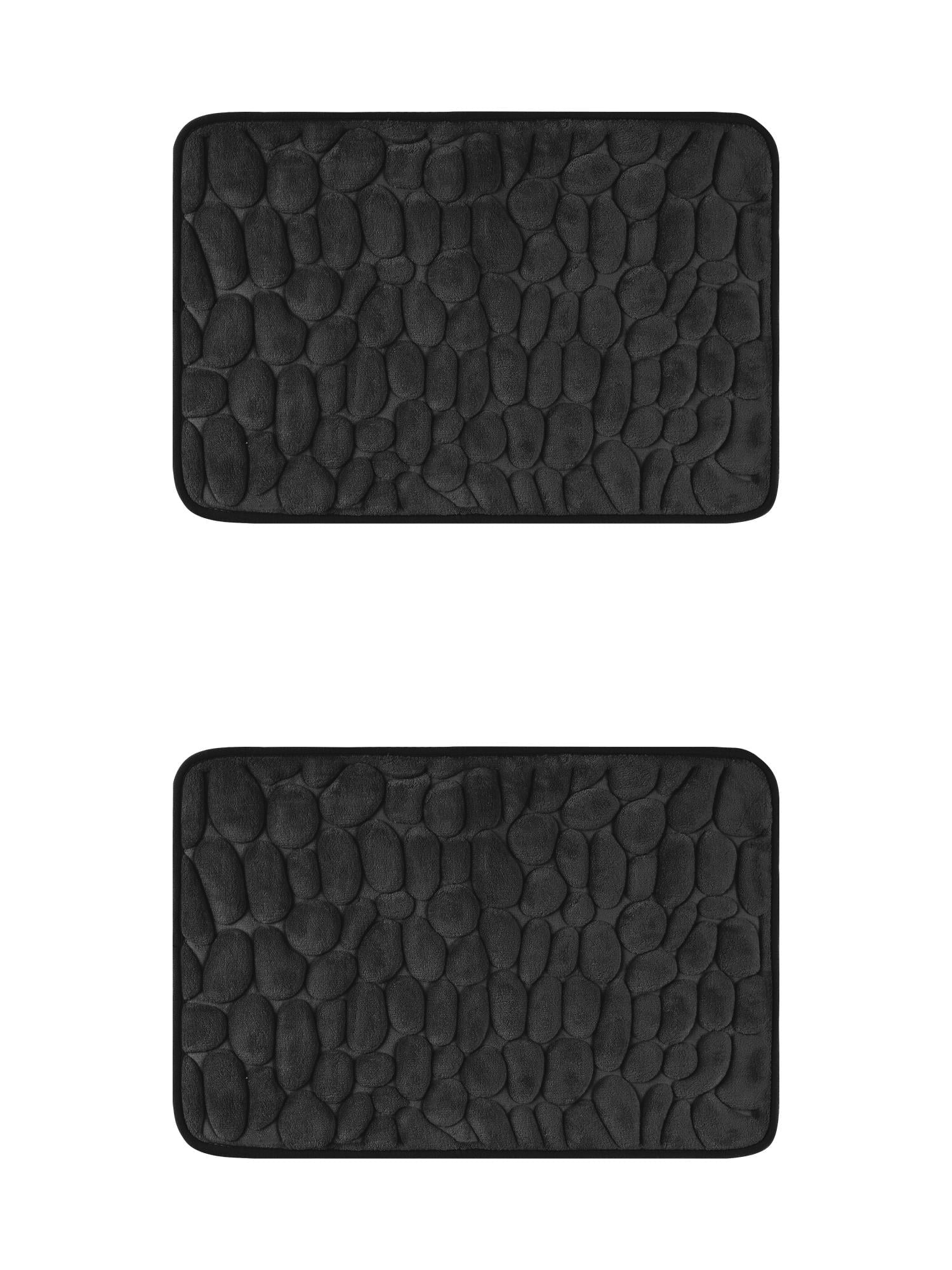 Unique Bargains 2 Pcs Bath Mat Quick Dry Bath Mats Black 16" x 24"/20" x 32"