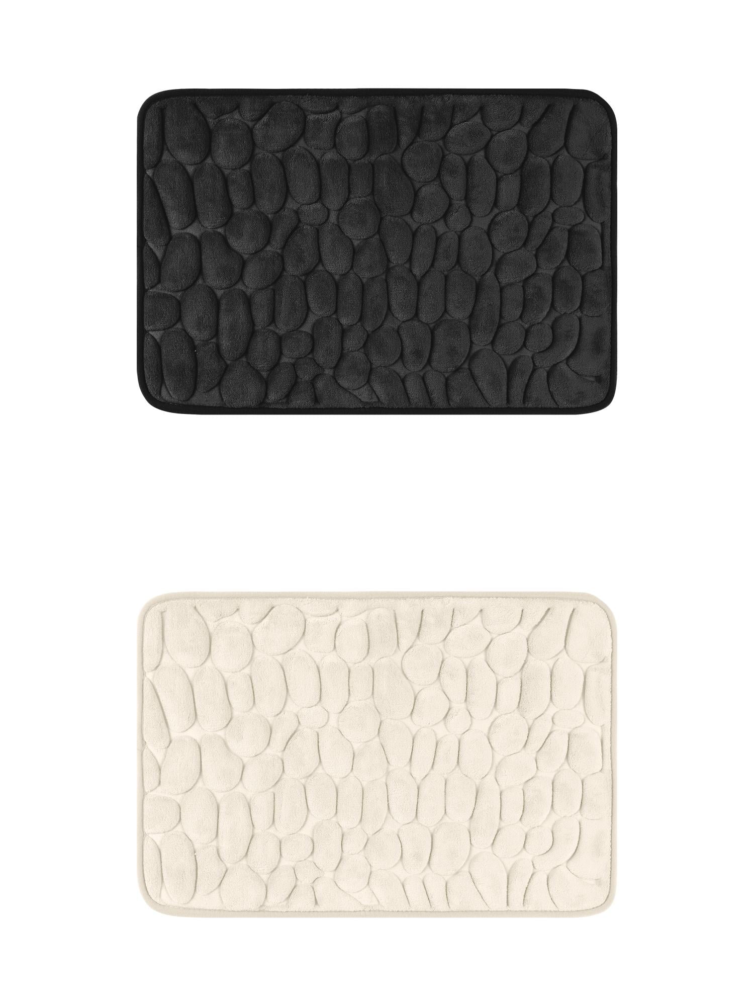 Unique Bargains 2 Pcs Bath Mat Quick Dry Bath Mats Black/Khaki 20" x 32"