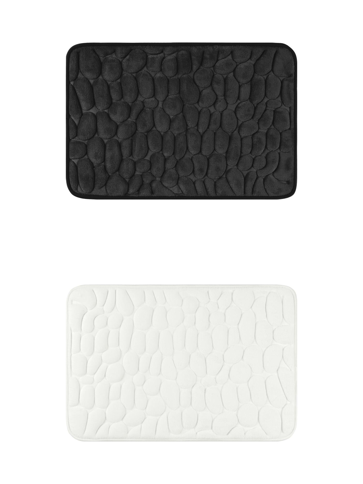 Unique Bargains 2 Pcs Bath Mat Quick Dry Bath Mats Black/Milky White 20" x 32"