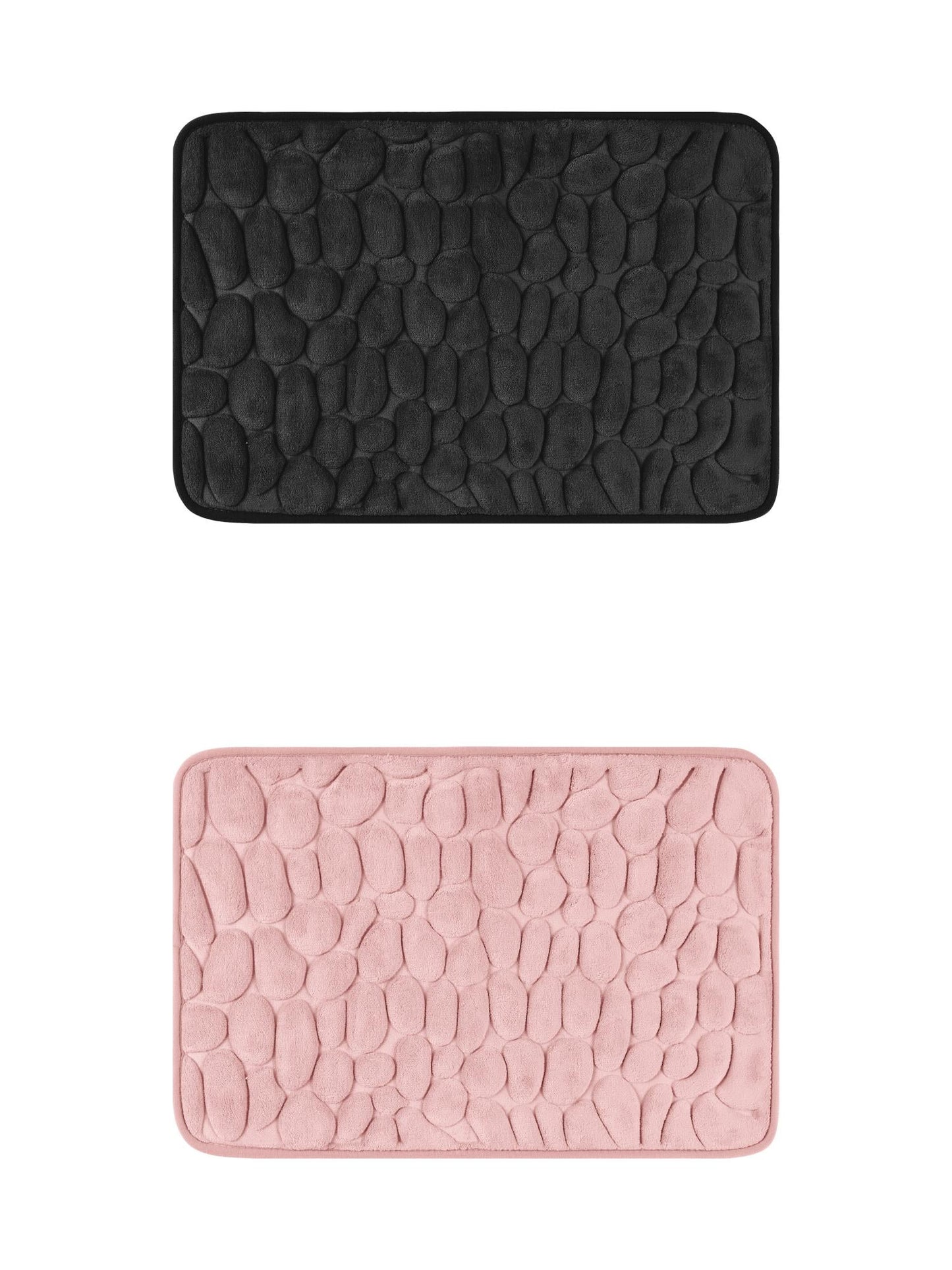 Unique Bargains 2 Pcs Bath Mat Quick Dry Bath Mats Black/Pink 16" x 24"