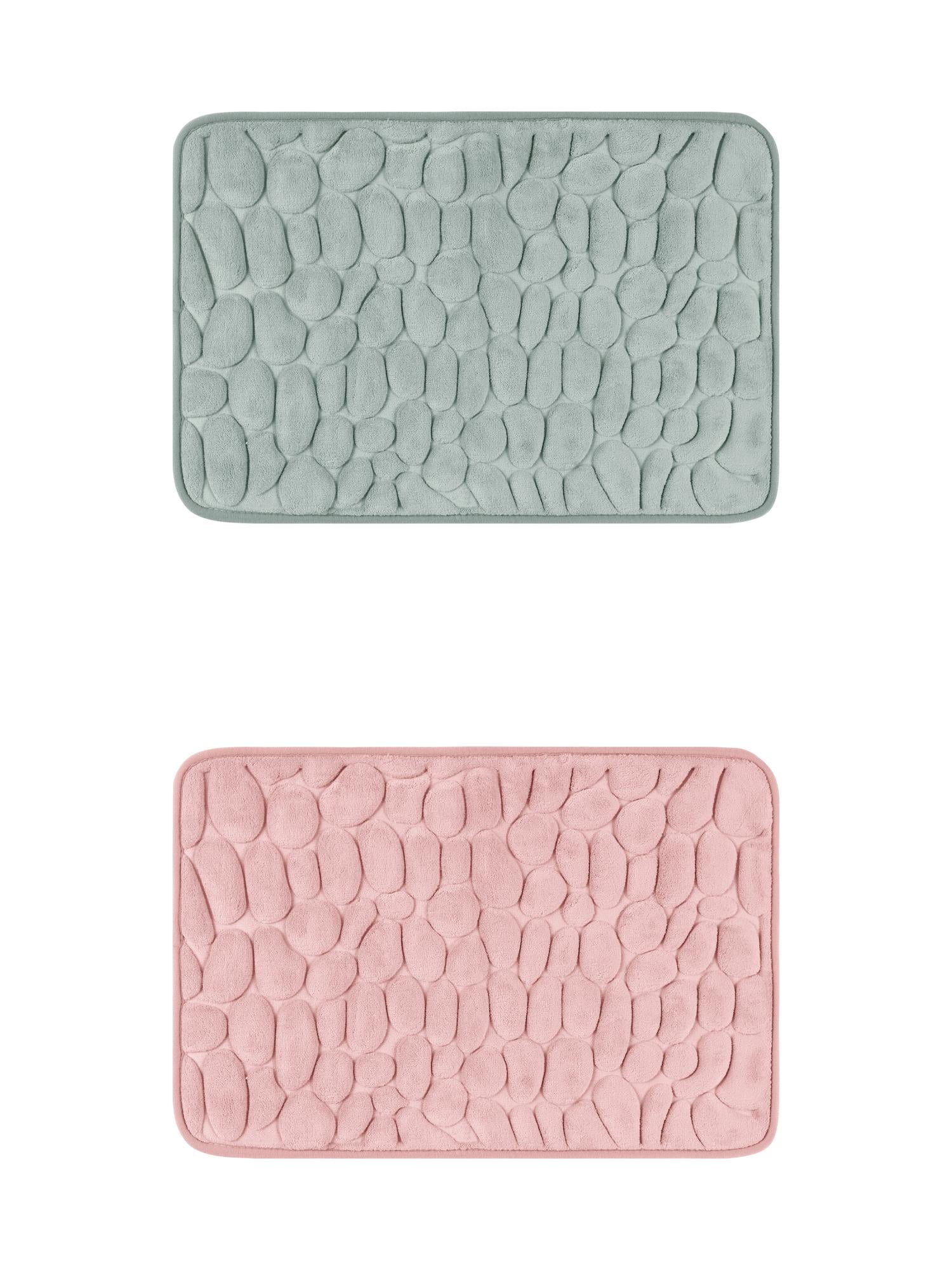 Unique Bargains 2 Pcs Bath Mat Quick Dry Bath Mats Grey/Pink 16" x 24"