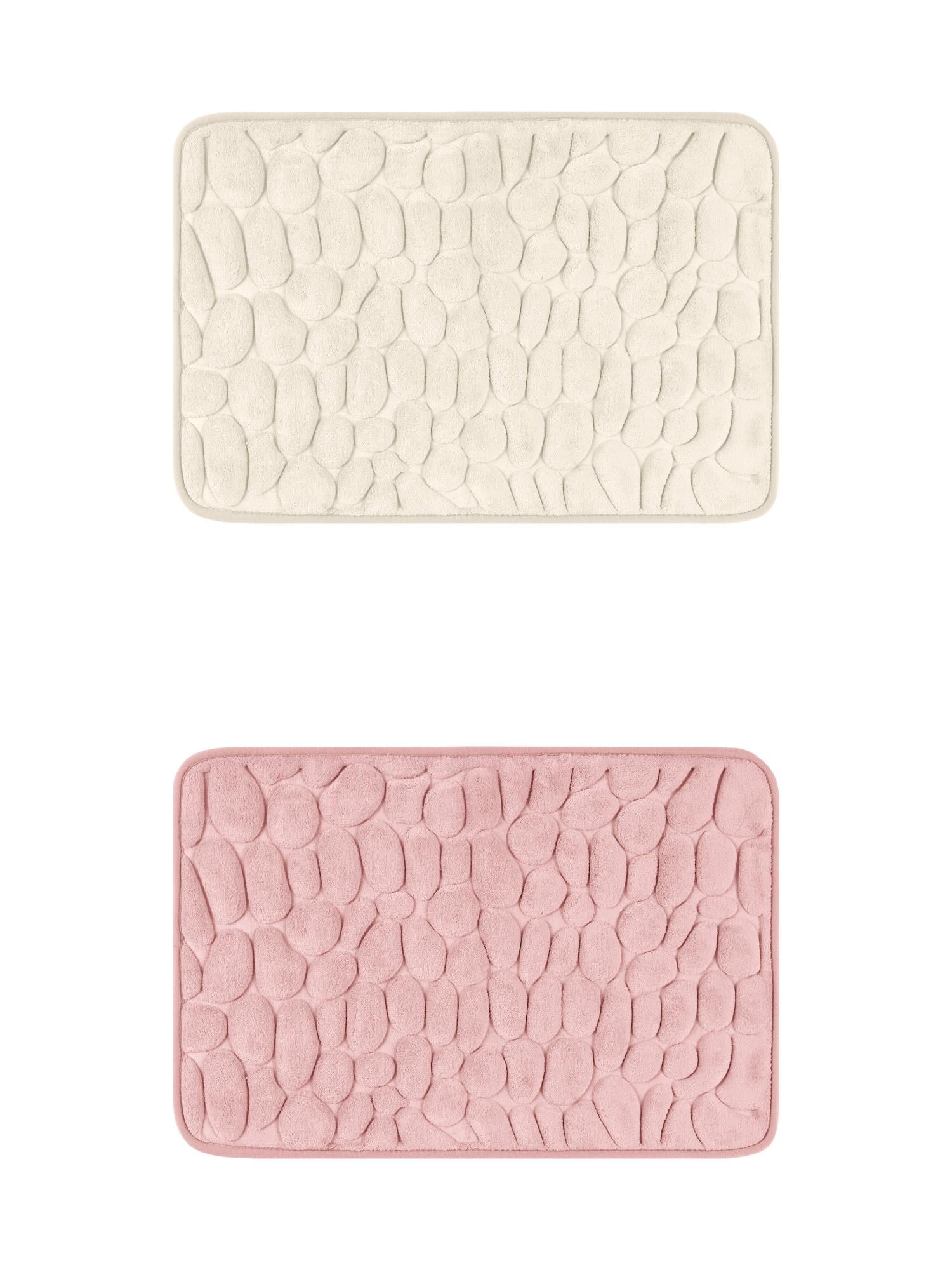 Unique Bargains 2 Pcs Bath Mat Quick Dry Bath Mats Khaki/Pink 16" x 24"