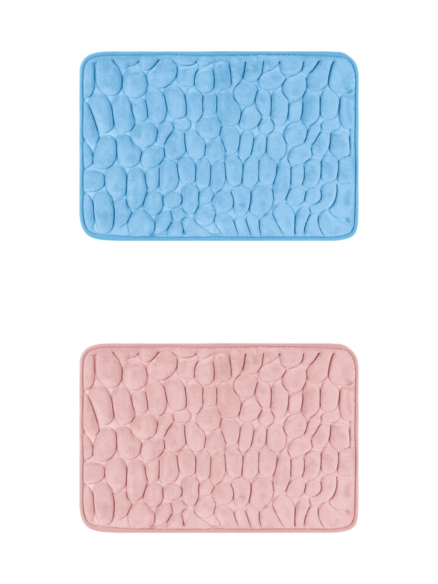 Unique Bargains 2 Pcs Bath Mat Quick Dry Bath Mats Light Blue/Pink 16" x 24"