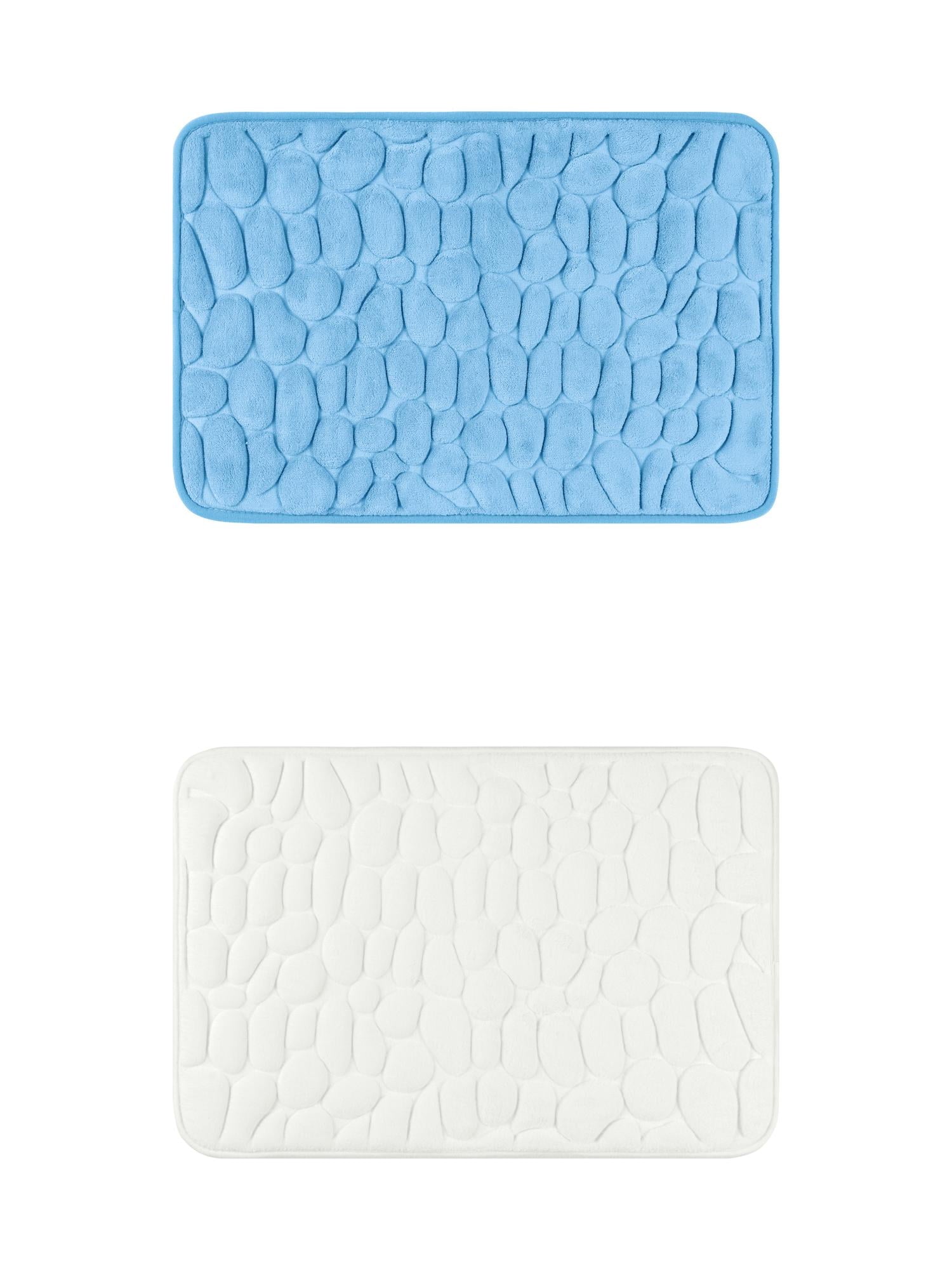 Unique Bargains 2 Pcs Bath Mat Quick Dry Bath Mats Milky White/Light Blue 16" x 24"