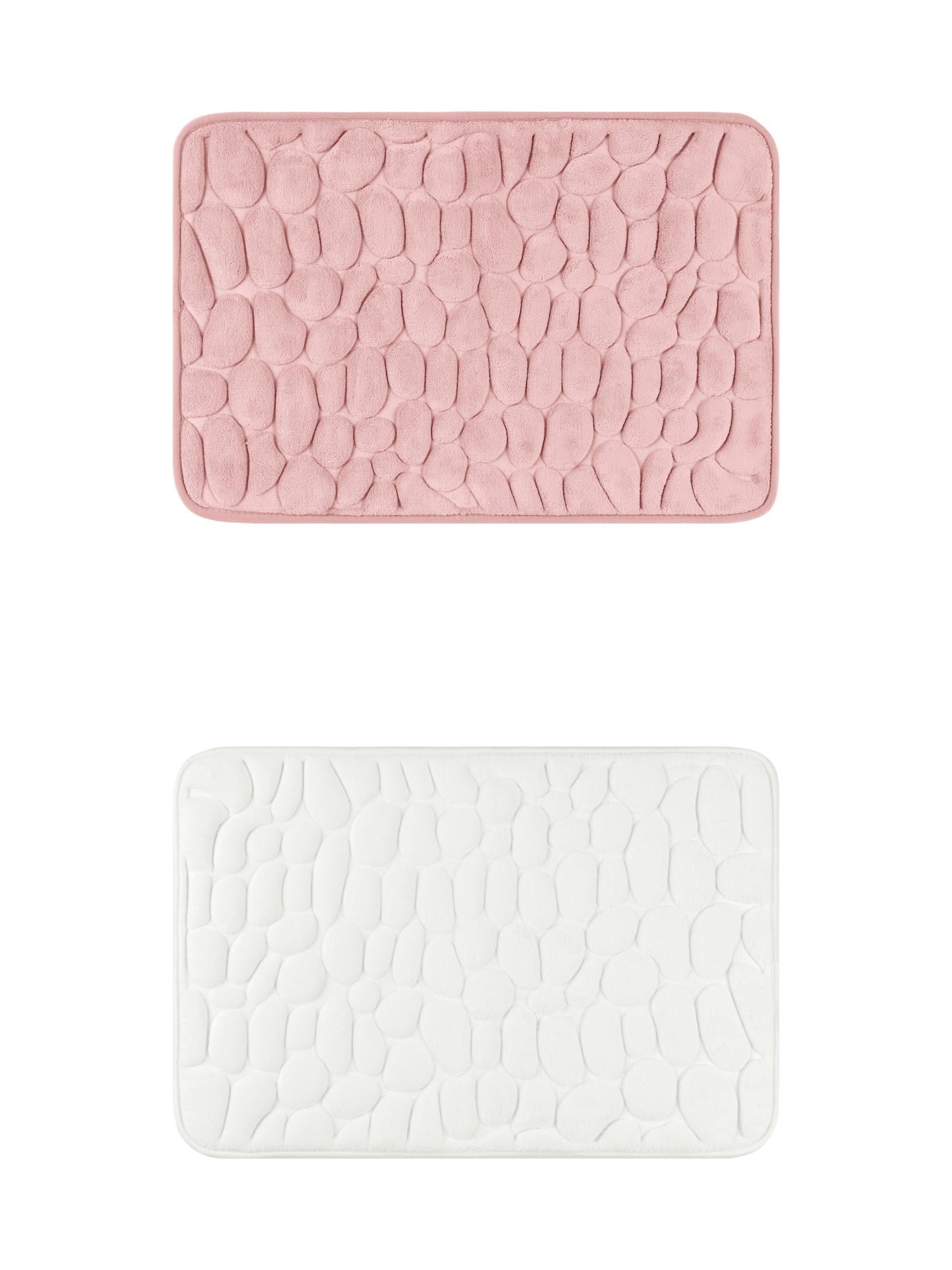 Unique Bargains 2 Pcs Bath Mat Quick Dry Bath Mats Milky White/Pink 16" x 24"