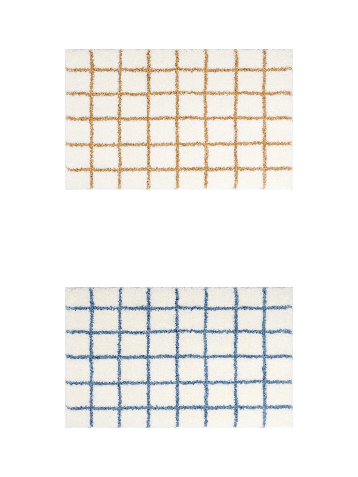 Unique Bargains 2 Pcs Checkered Absorbent Non Slip Bath Mats Soft Fluffy Bathroom Rugs Blue/Brown 20" x 32"