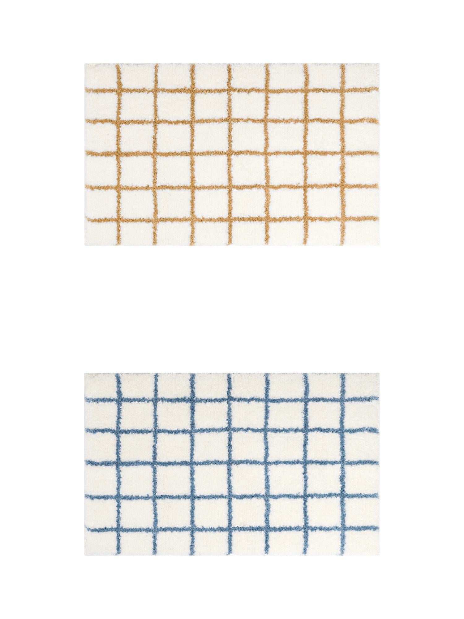 Unique Bargains 2 Pcs Checkered Absorbent Non Slip Bath Mats Soft Fluffy Bathroom Rugs Blue/Brown 20" x 32"