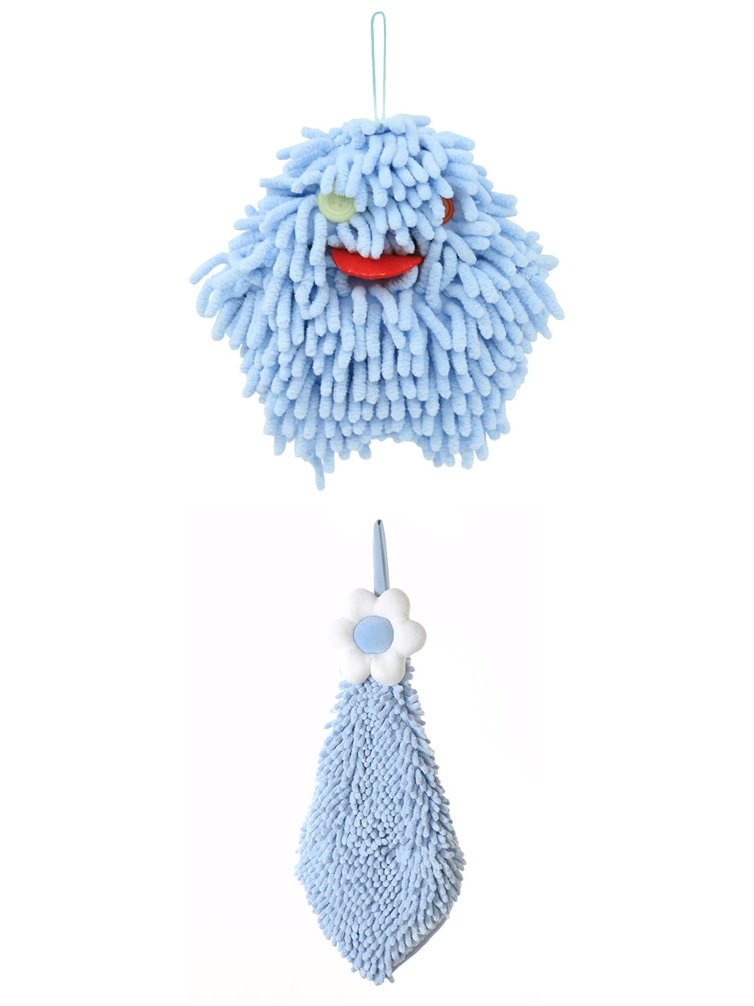 Unique Bargains 2 Pcs Chenille Hand Towel 6" x 15"/7" x 7" Blue-2/Blue