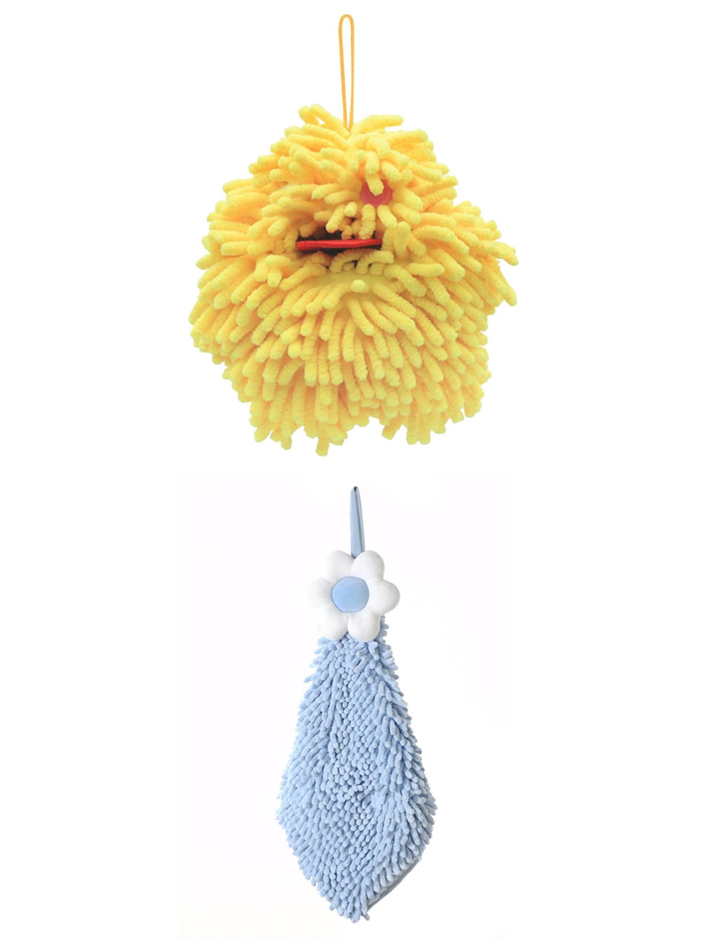 Unique Bargains 2 Pcs Chenille Hand Towel 6" x 15"/7" x 7" Blue-2/Yellow
