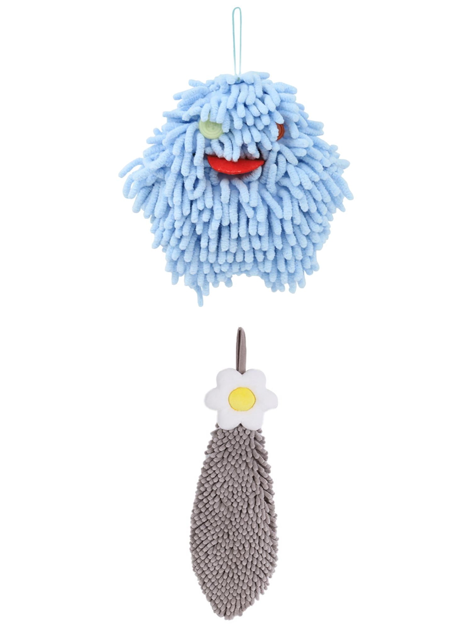 Unique Bargains 2 Pcs Chenille Hand Towel 6" x 15"/7" x 7" Grey/Blue