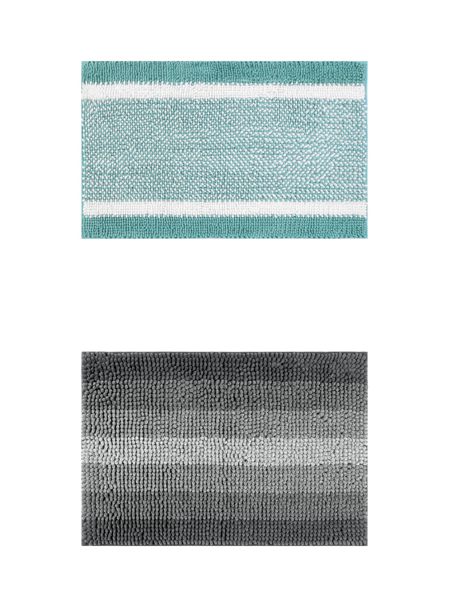 Unique Bargains 2 Pcs Chenille Soft Plush Shaggy Bathroom Rug Black/Green 20" x 32"