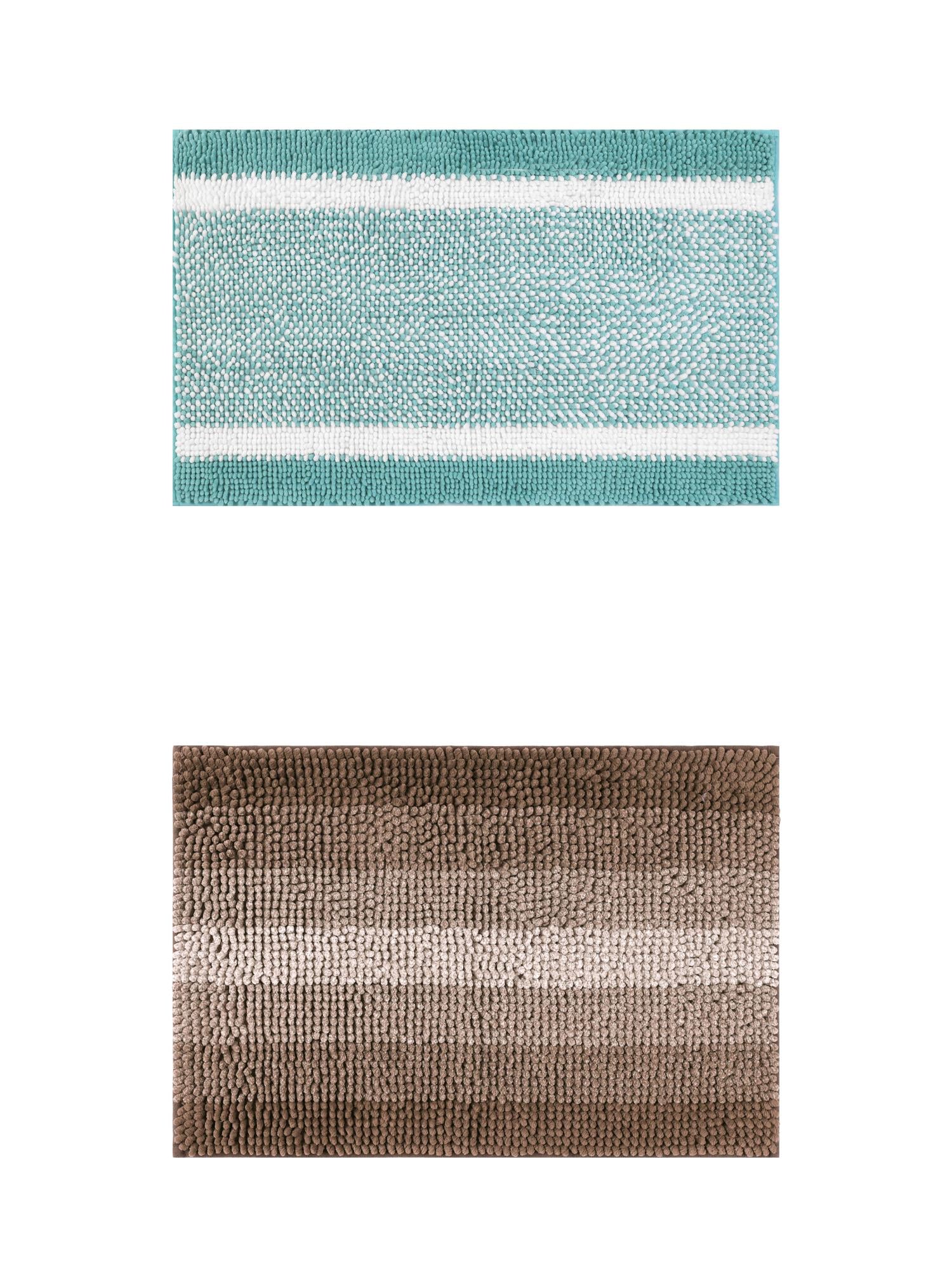 Unique Bargains 2 Pcs Chenille Soft Plush Shaggy Bathroom Rug Coffee/Green 16" x 24"