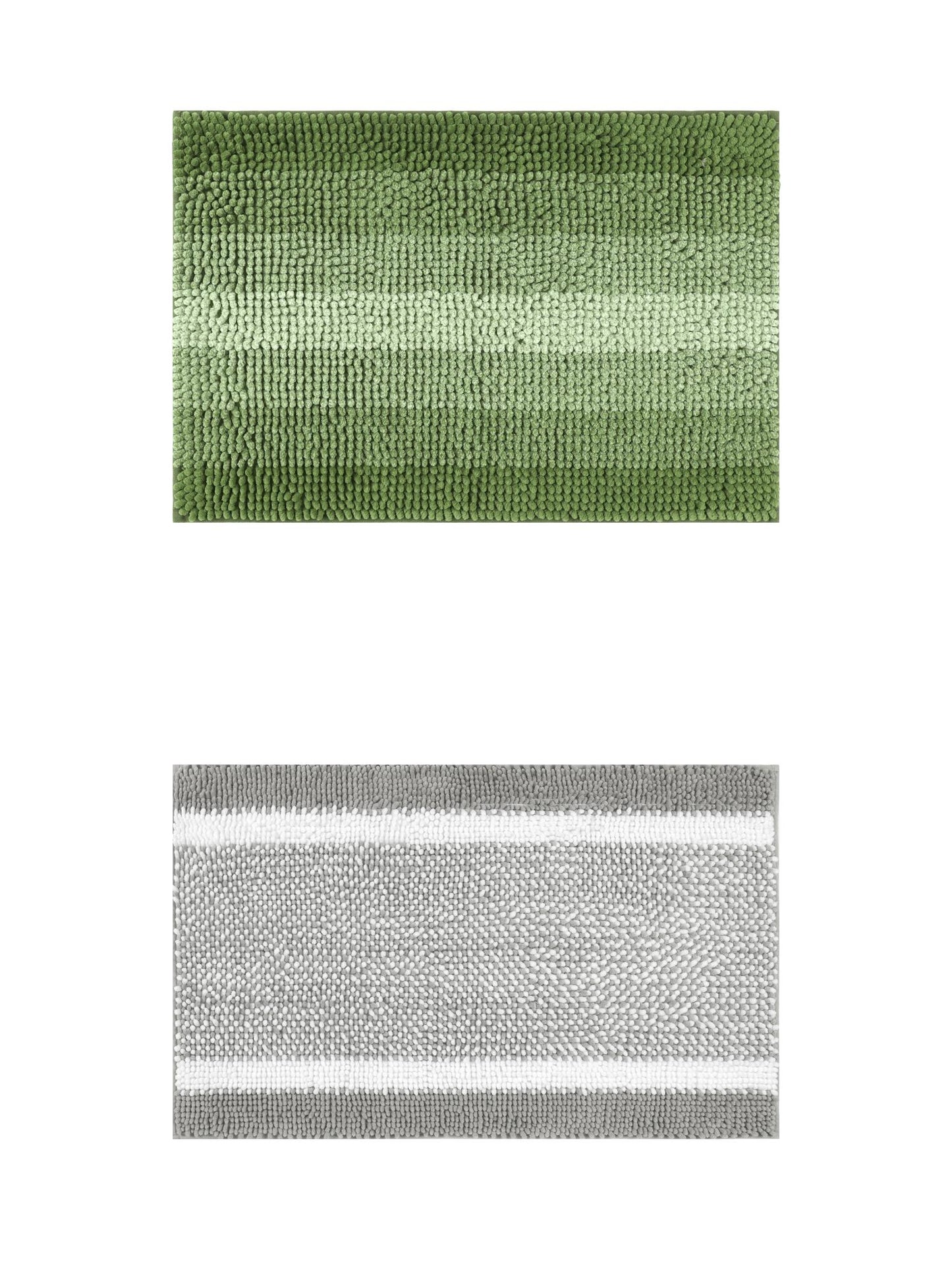 Unique Bargains 2 Pcs Chenille Soft Plush Shaggy Bathroom Rug Green/Grey 20" x 32"