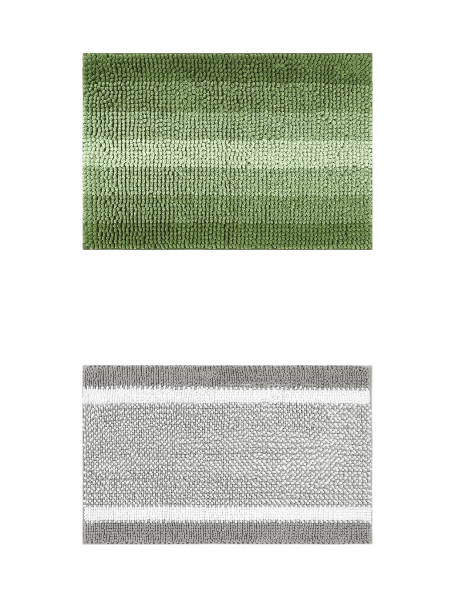 Unique Bargains 2 Pcs Chenille Soft Plush Shaggy Bathroom Rug Green/Grey 20" x 32"