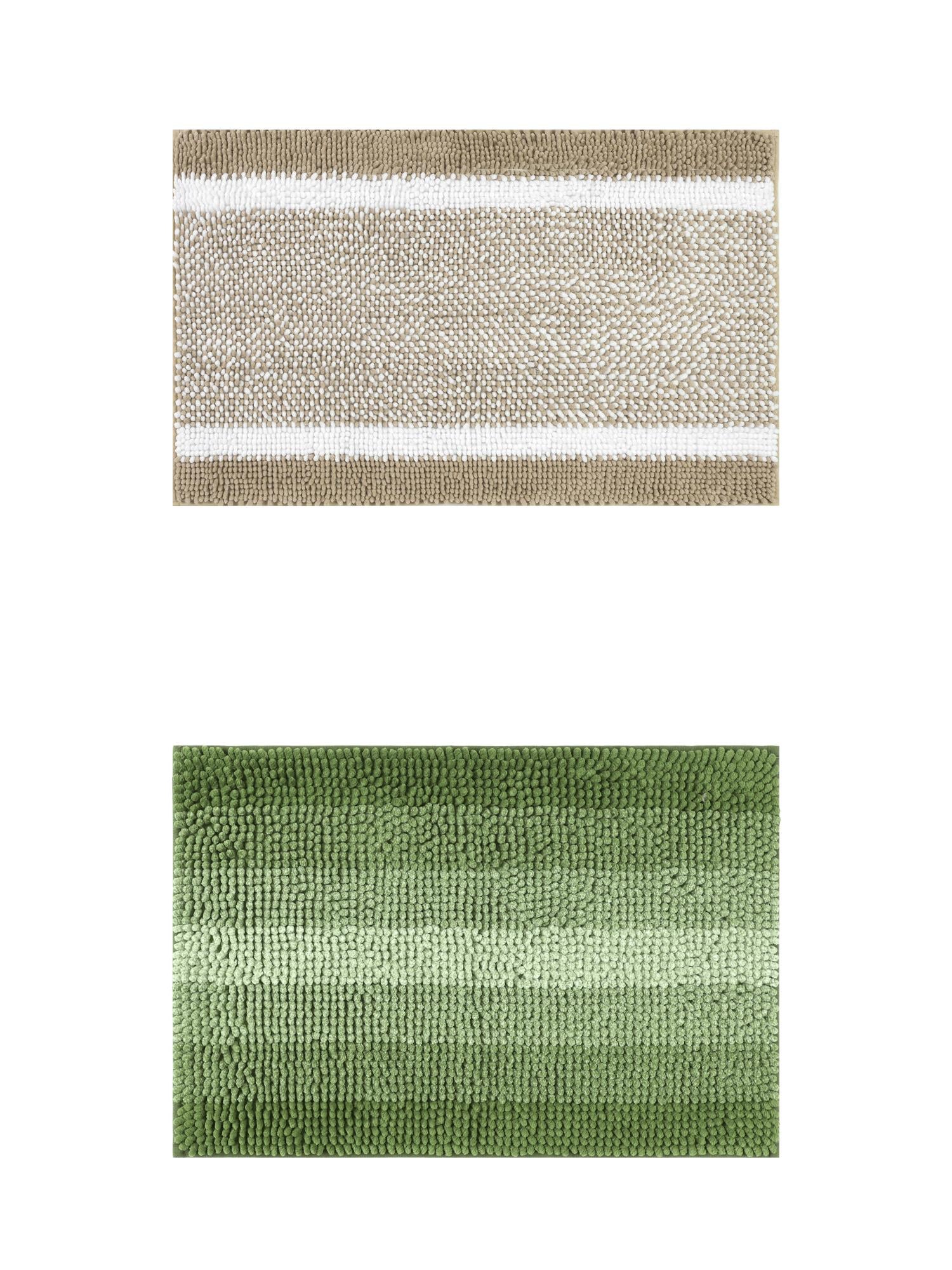 Unique Bargains 2 Pcs Chenille Soft Plush Shaggy Bathroom Rug Green/Khaki 20" x 32"
