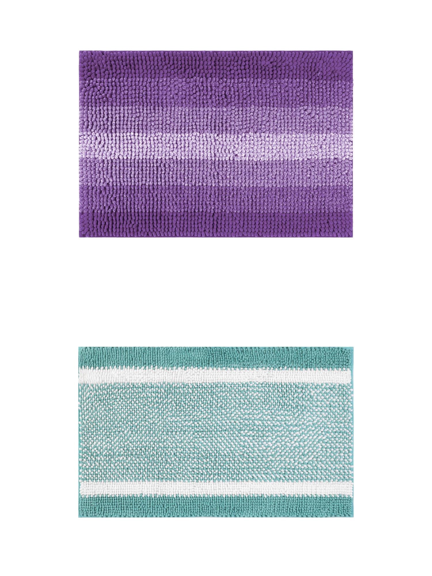 Unique Bargains 2 Pcs Chenille Soft Plush Shaggy Bathroom Rug Green/Purple 16" x 24"