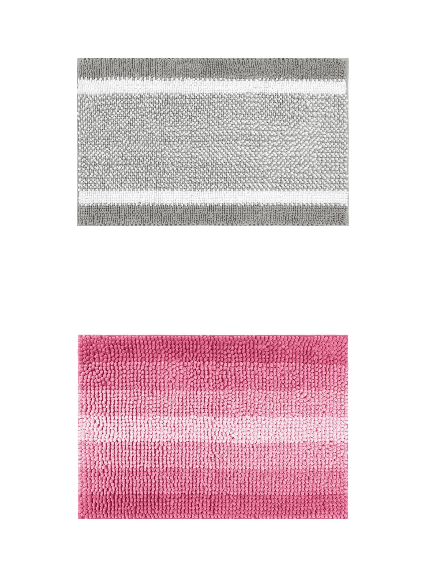 Unique Bargains 2 Pcs Chenille Soft Plush Shaggy Bathroom Rug Grey/Pink 20" x 32"