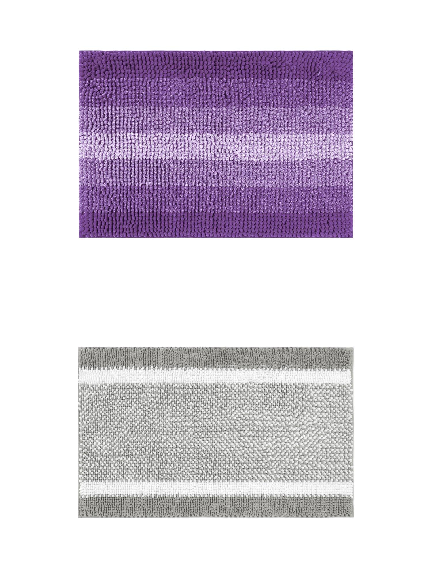 Unique Bargains 2 Pcs Chenille Soft Plush Shaggy Bathroom Rug Grey/Purple 16" x 24"