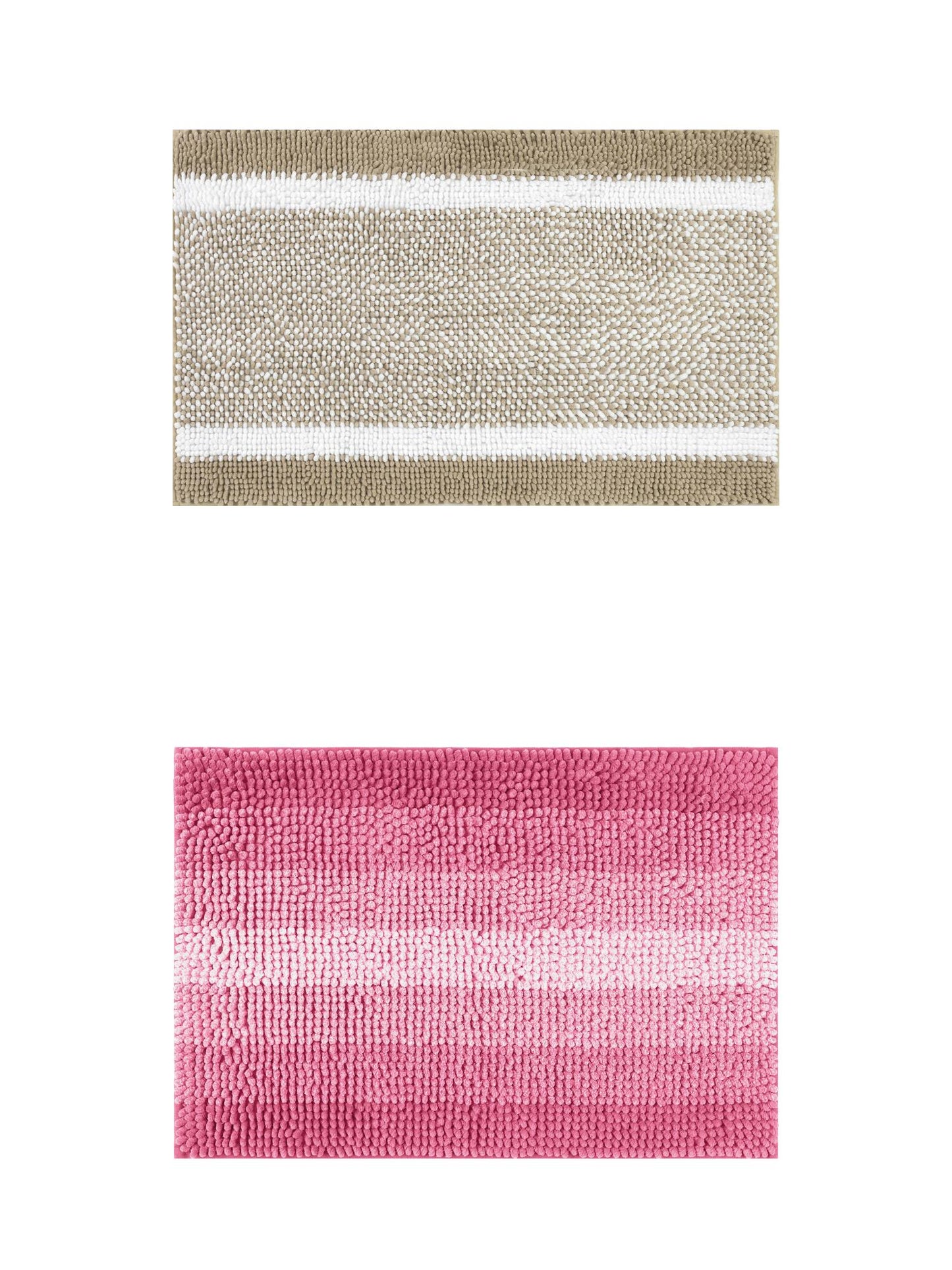 Unique Bargains 2 Pcs Chenille Soft Plush Shaggy Bathroom Rug Khaki/Pink 20" x 32"