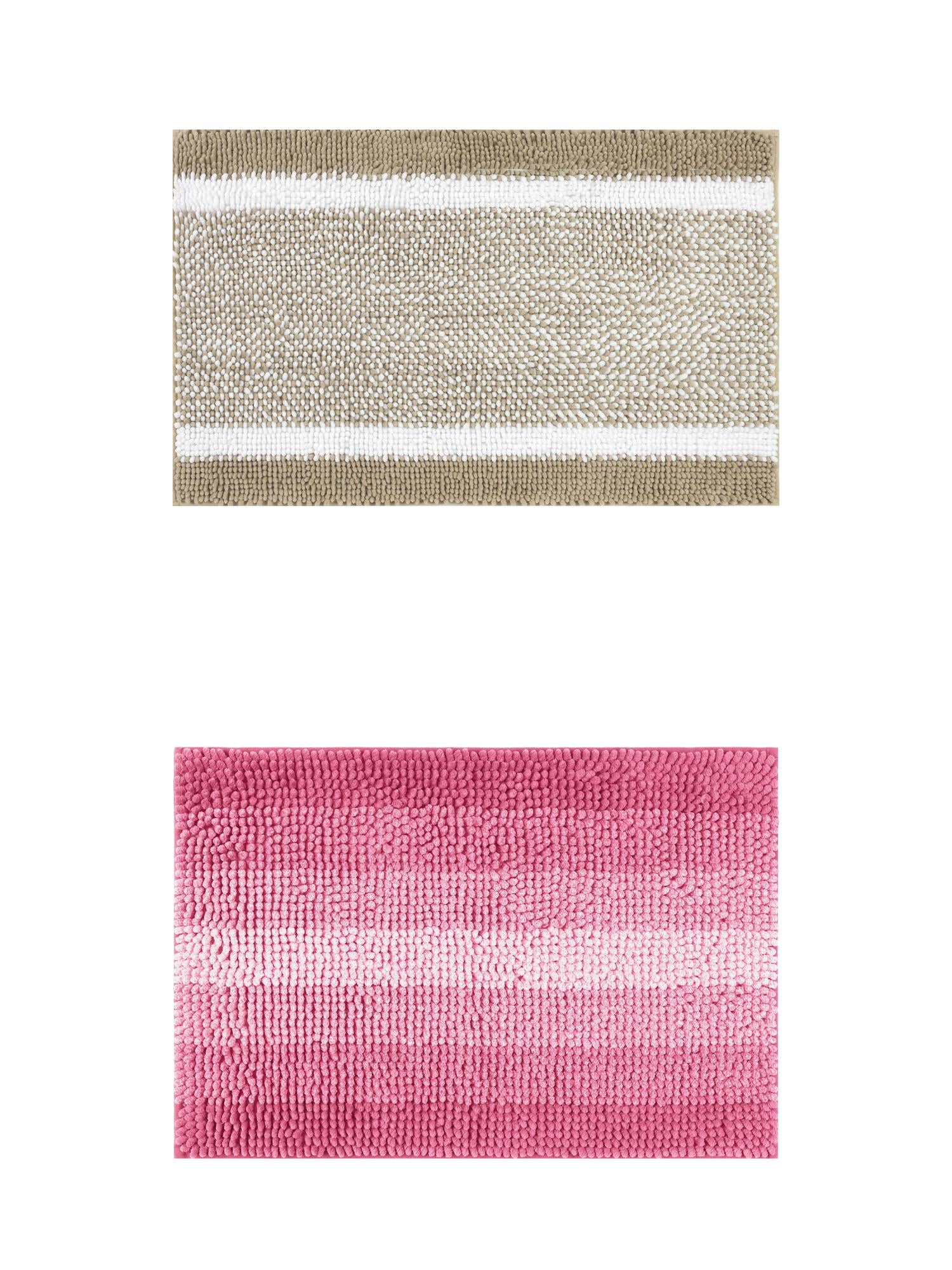 Unique Bargains 2 Pcs Chenille Soft Plush Shaggy Bathroom Rug Khaki/Pink 20" x 32"
