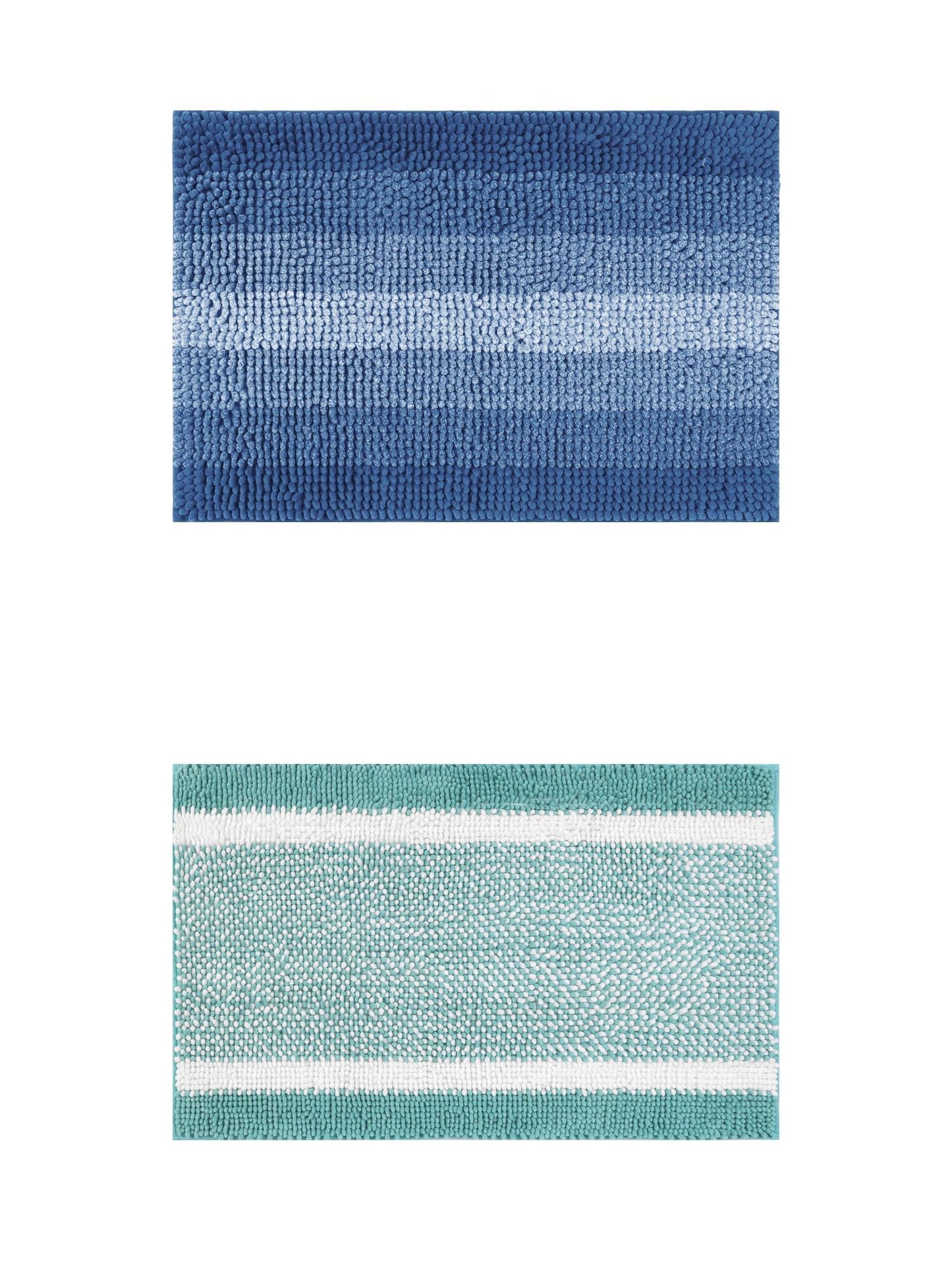 Unique Bargains 2 Pcs Chenille Soft Plush Shaggy Bathroom Rug Coffee/Blue 16" x 24"
