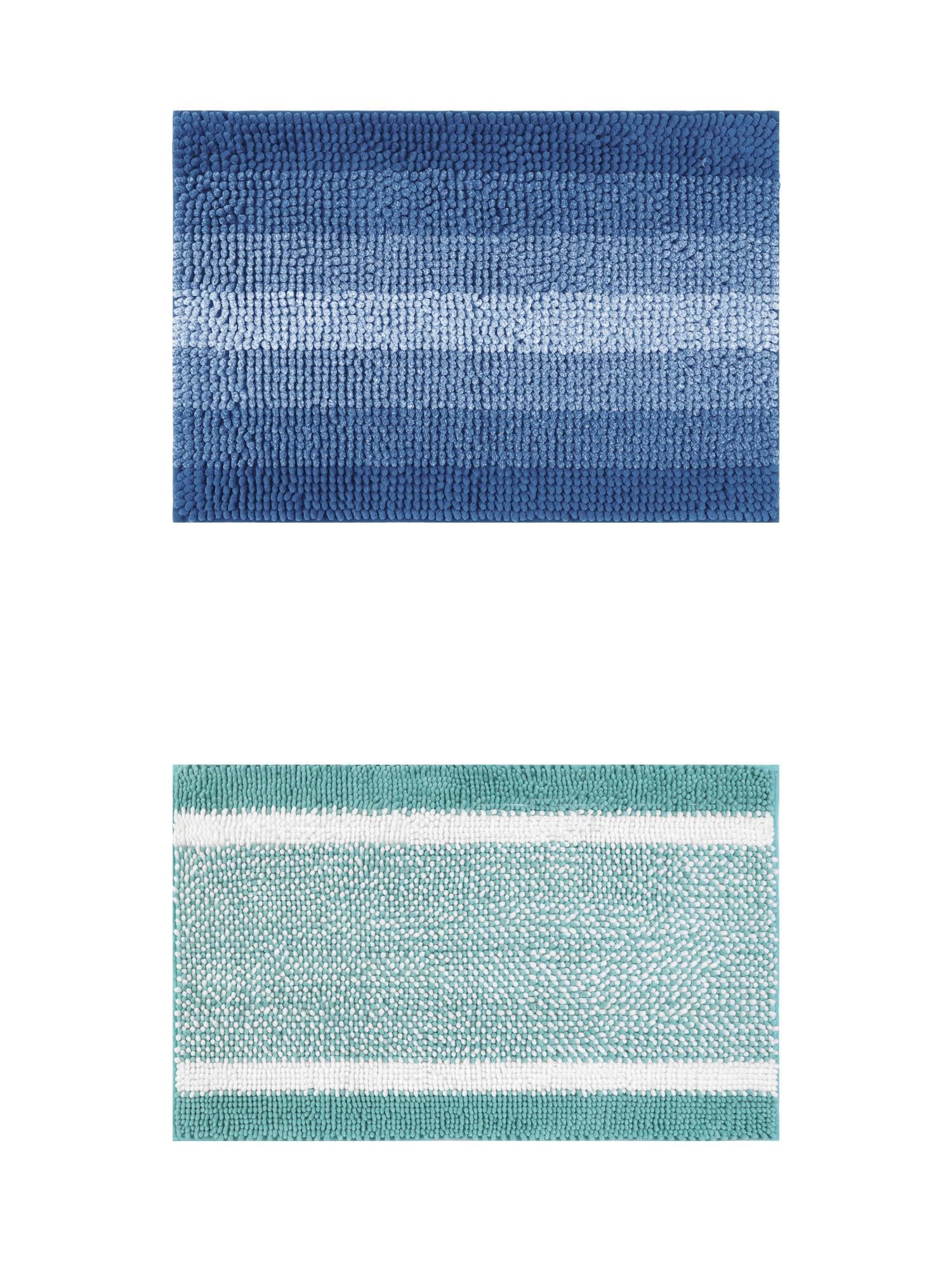 Unique Bargains 2 Pcs Chenille Soft Plush Shaggy Bathroom Rug Coffee/Blue 16" x 24"