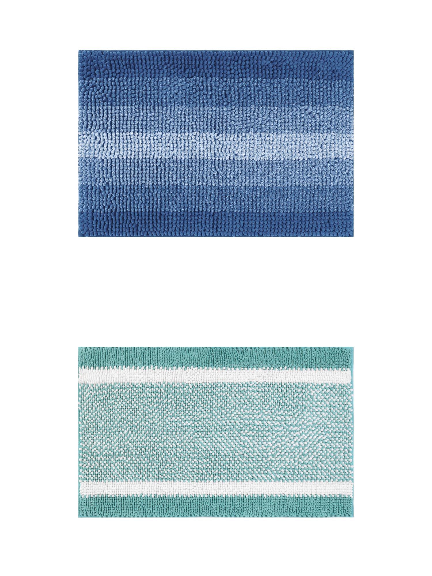 Unique Bargains 2 Pcs Chenille Soft Plush Shaggy Bathroom Rug Navy Blue/Green 20" x 32"
