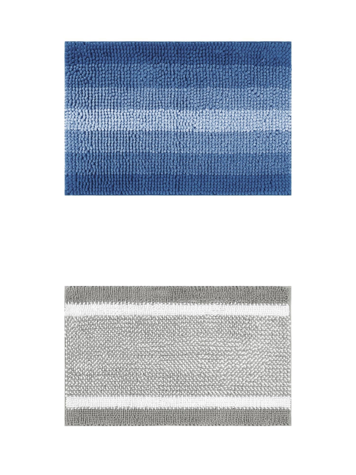 Unique Bargains 2 Pcs Chenille Soft Plush Shaggy Bathroom Rug Navy Blue/Grey 16" x 24"